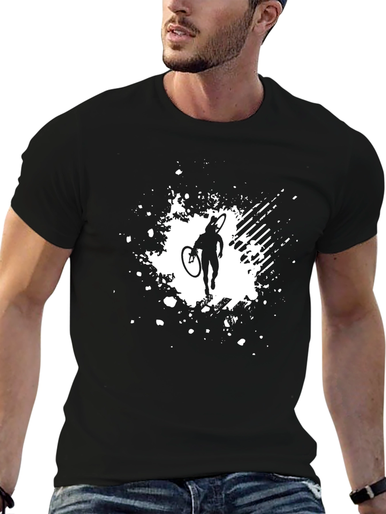 Black Cyclist Graphic Tee - Black Cotton T-Shirt view 6