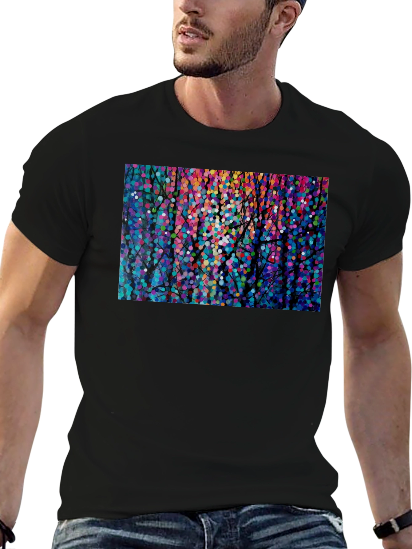 Black Colorful Abstract Forest Graphic Tee - Black view 6