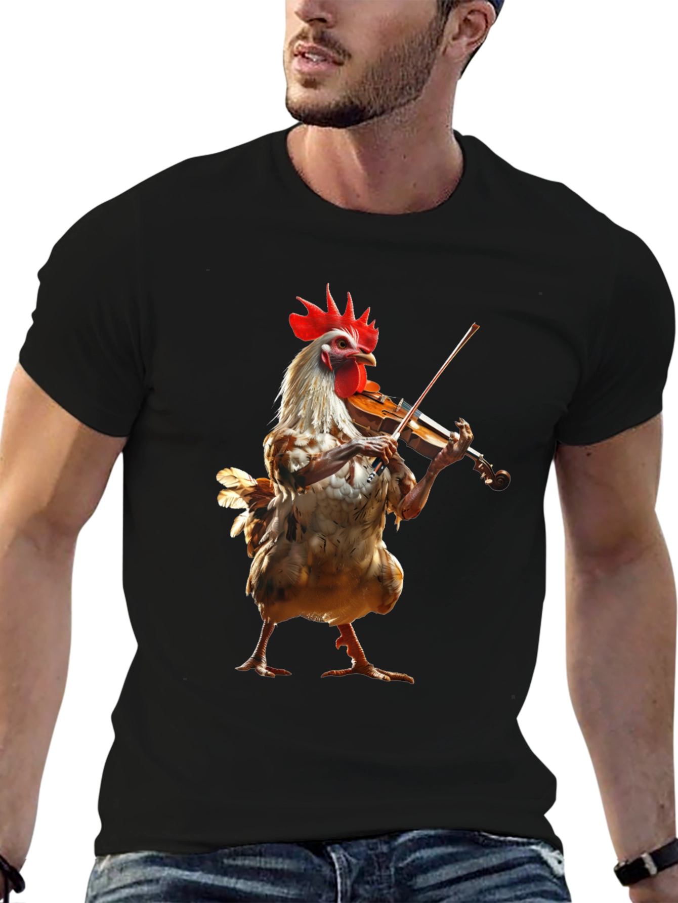 Black Chicken Playing Violin Graphic Tee view 6