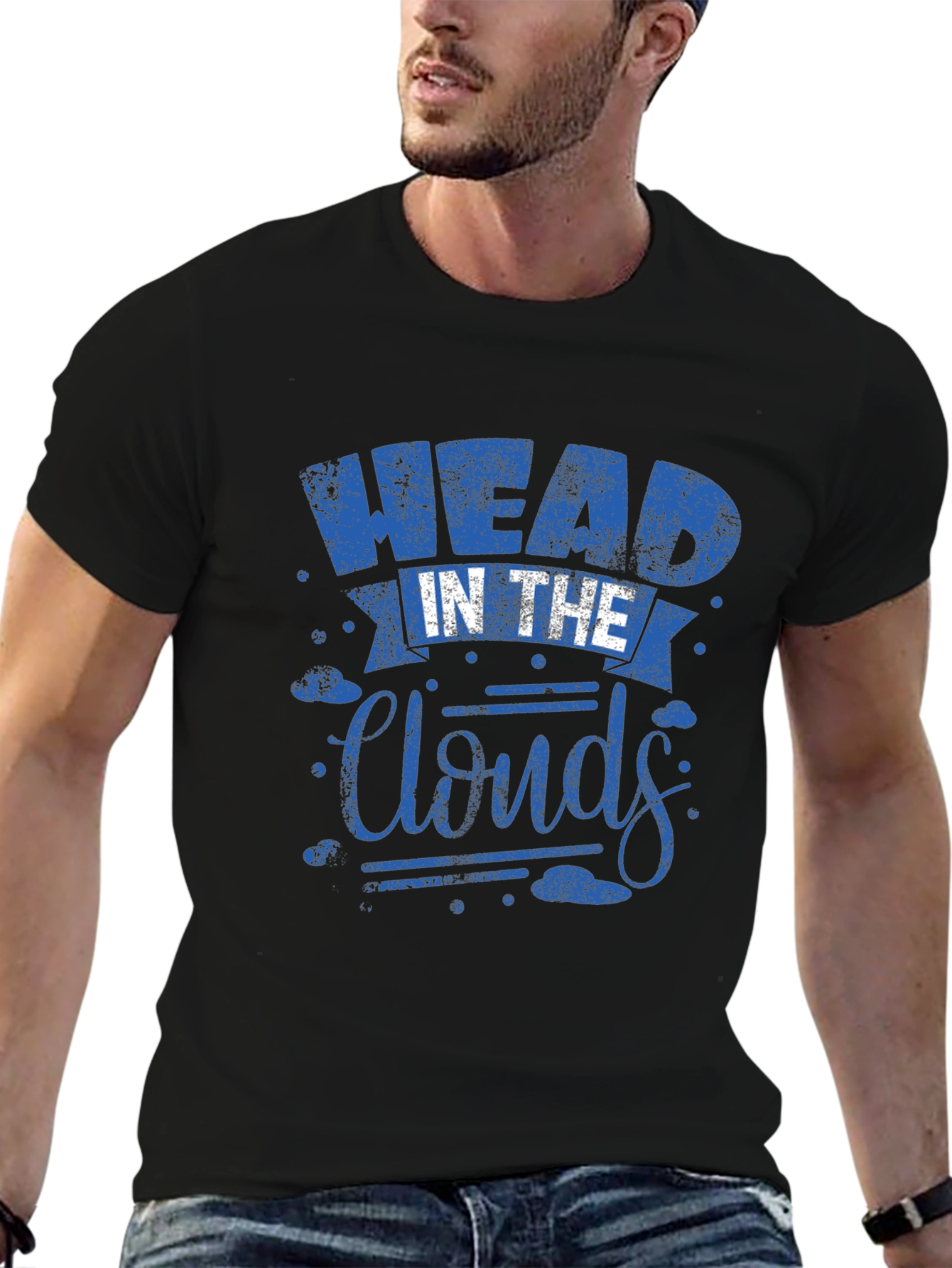 Black Head in the Clouds Graphic Print Black T-Shirt view 6