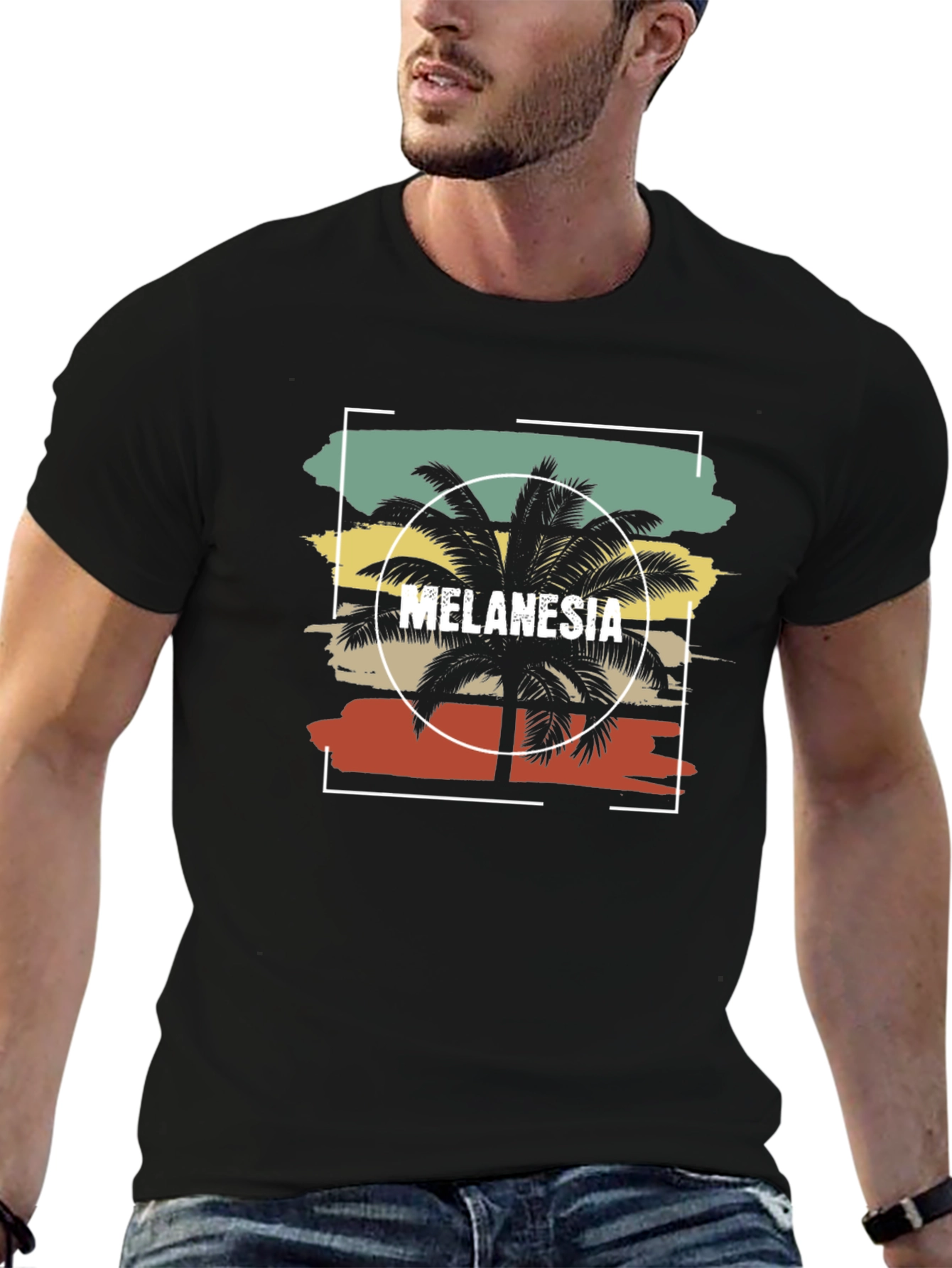 Black Melanesia Palm Tree T-Shirt - Vintage Style view 6