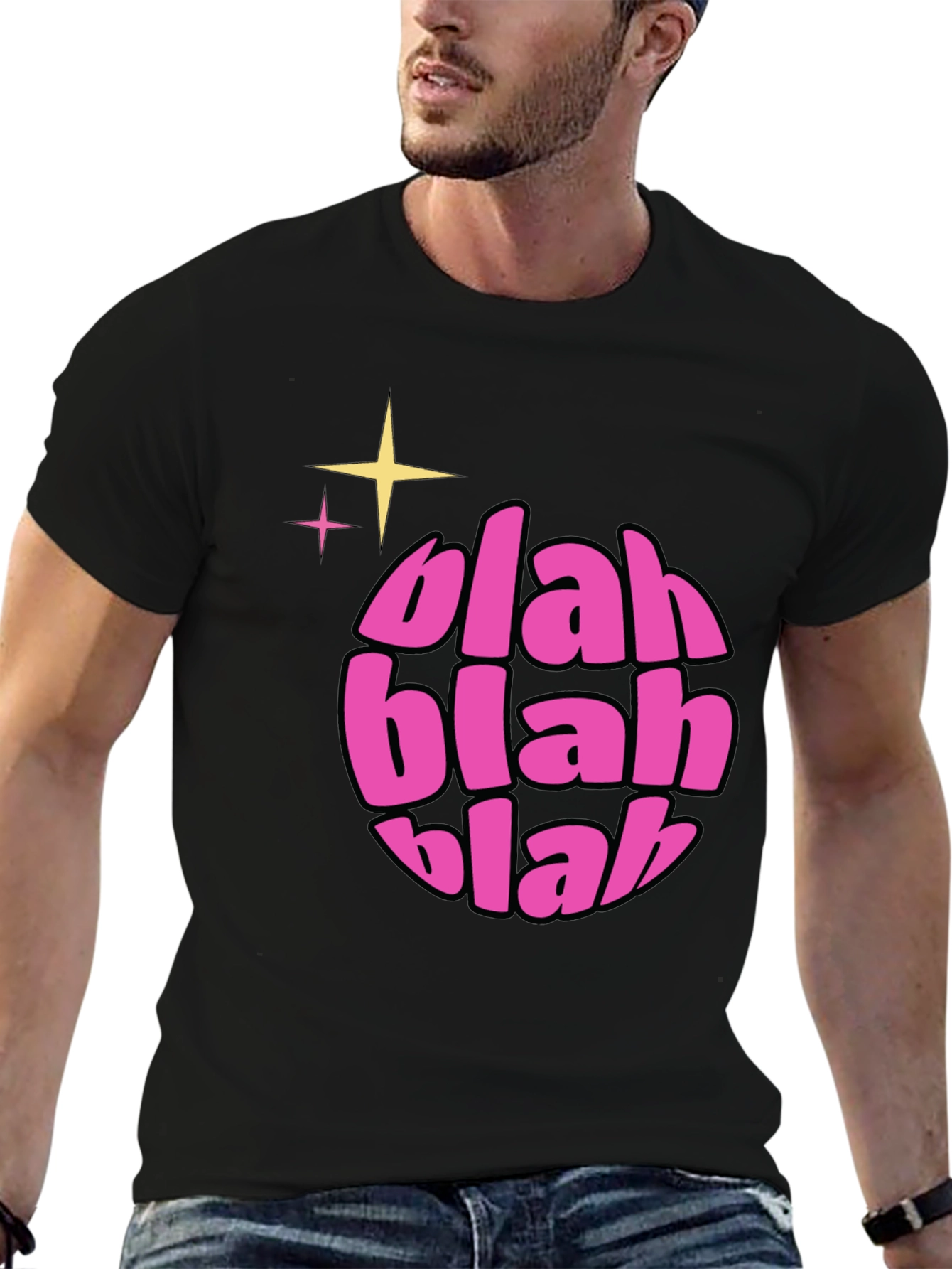 Black Blah Blah Blah Graphic Tee - Trendy Crew Neck Shirt view 6