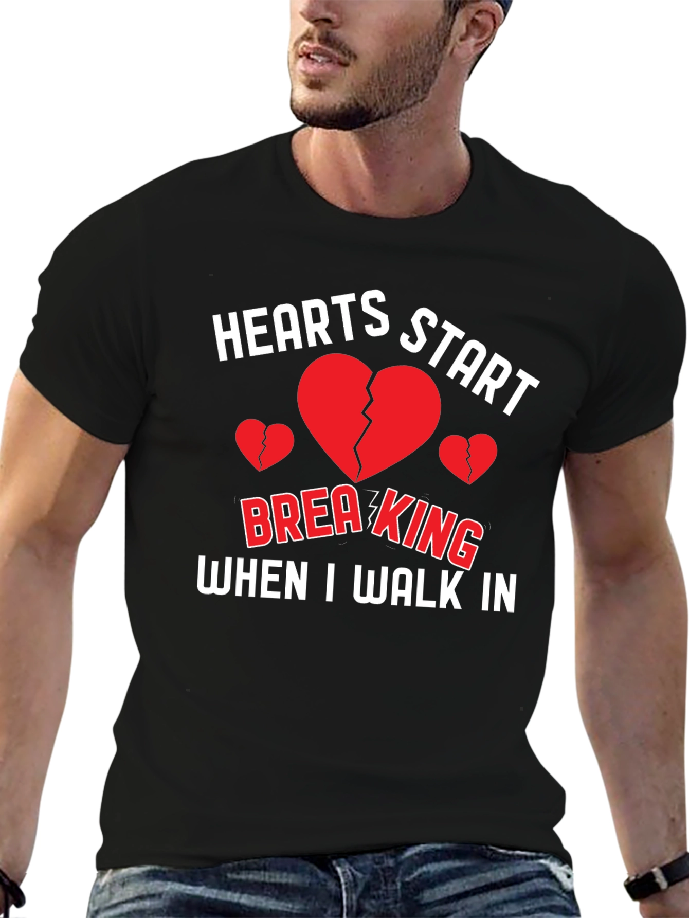 Black Hearts Start Breaking Funny Graphic Tee view 6