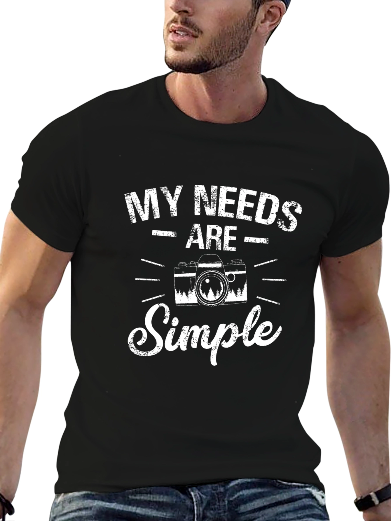 Black My Needs Are Simple Camera Graphic Tee view 6