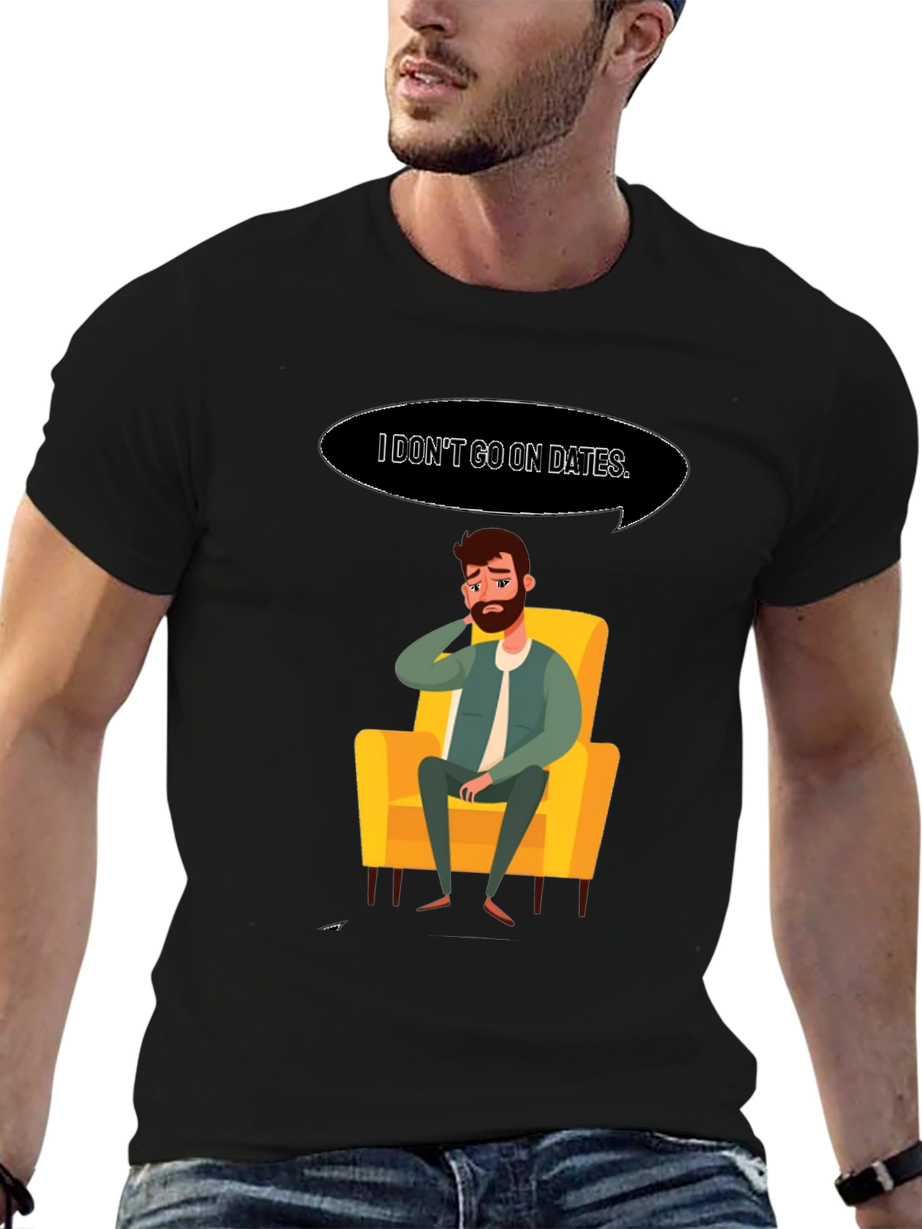 Black Men's "I Don't Go On Dates" Graphic Tee view 6