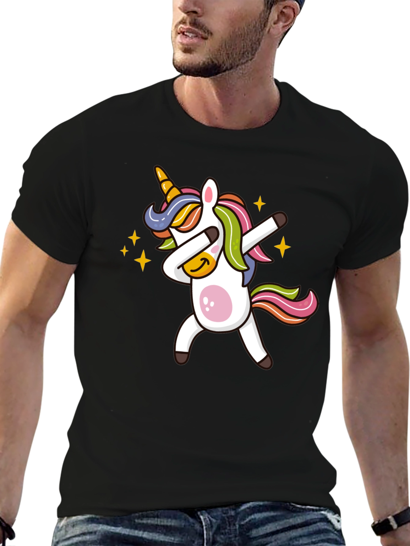 Black Dabbing Unicorn Graphic Tee - Black Cotton Blend view 6