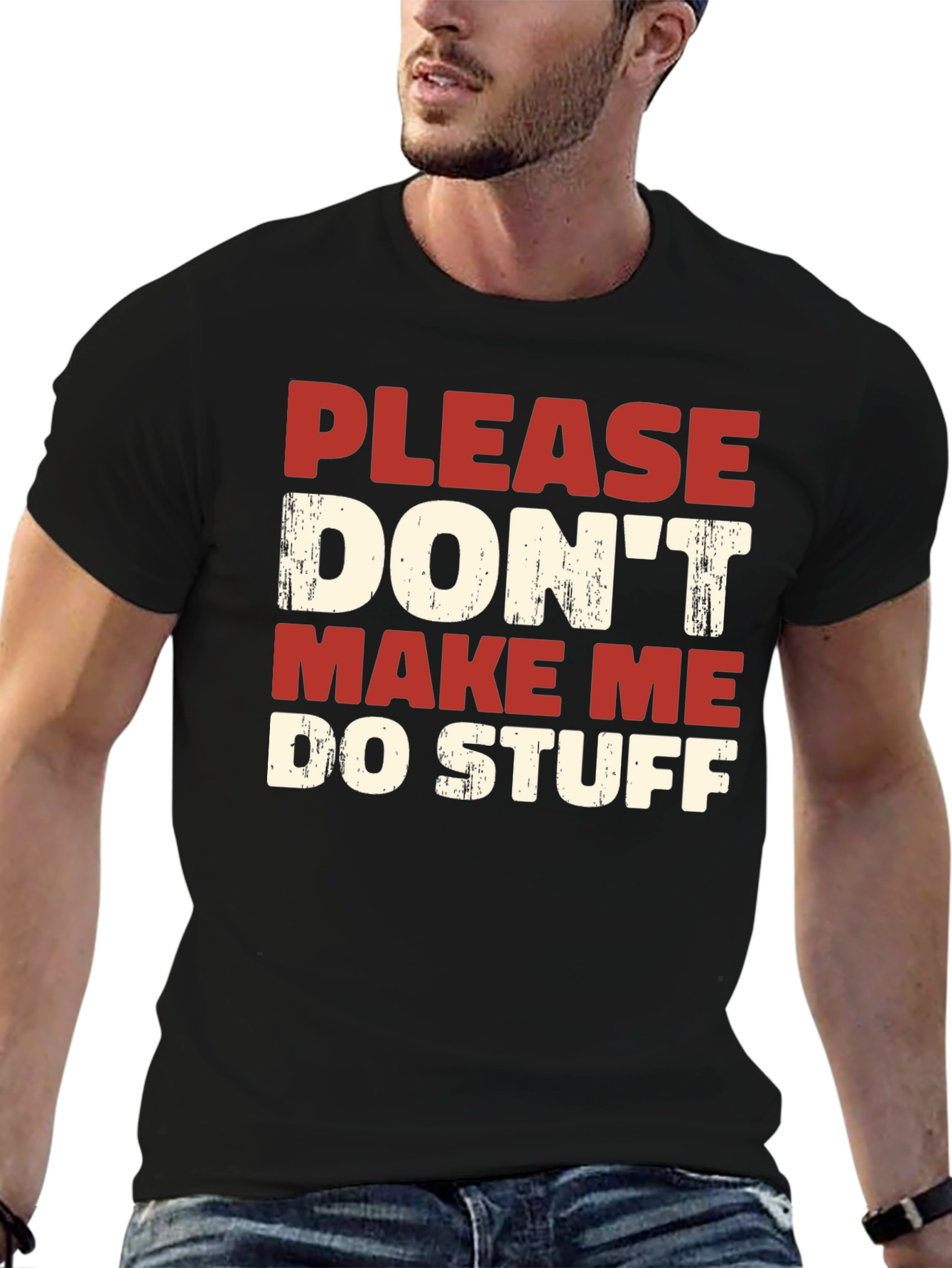 Black Funny Graphic Tee: Please Don't Make Me Do Stuff view 6