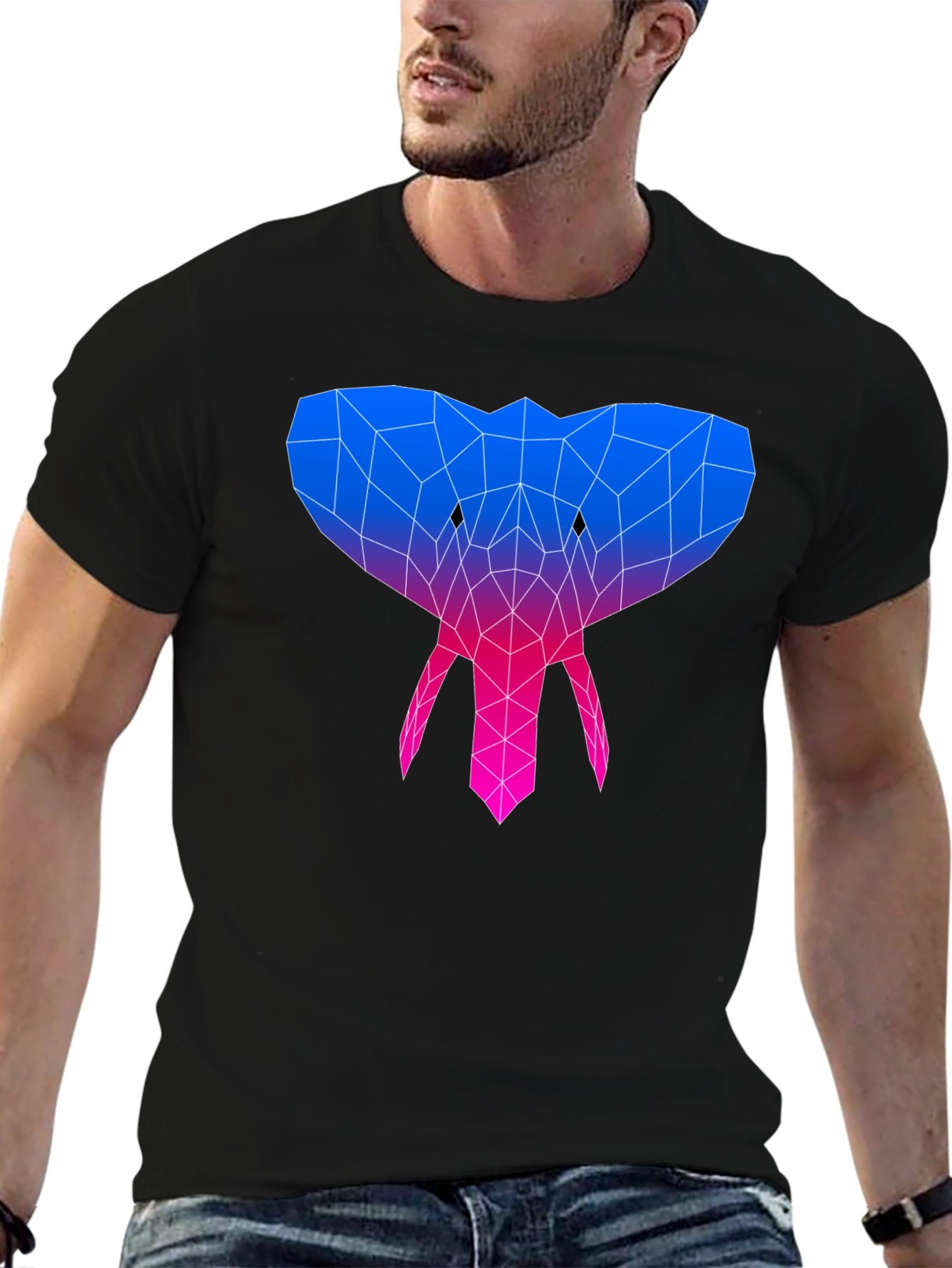 Black Geometric Elephant Graphic Tee - Modern Style view 6