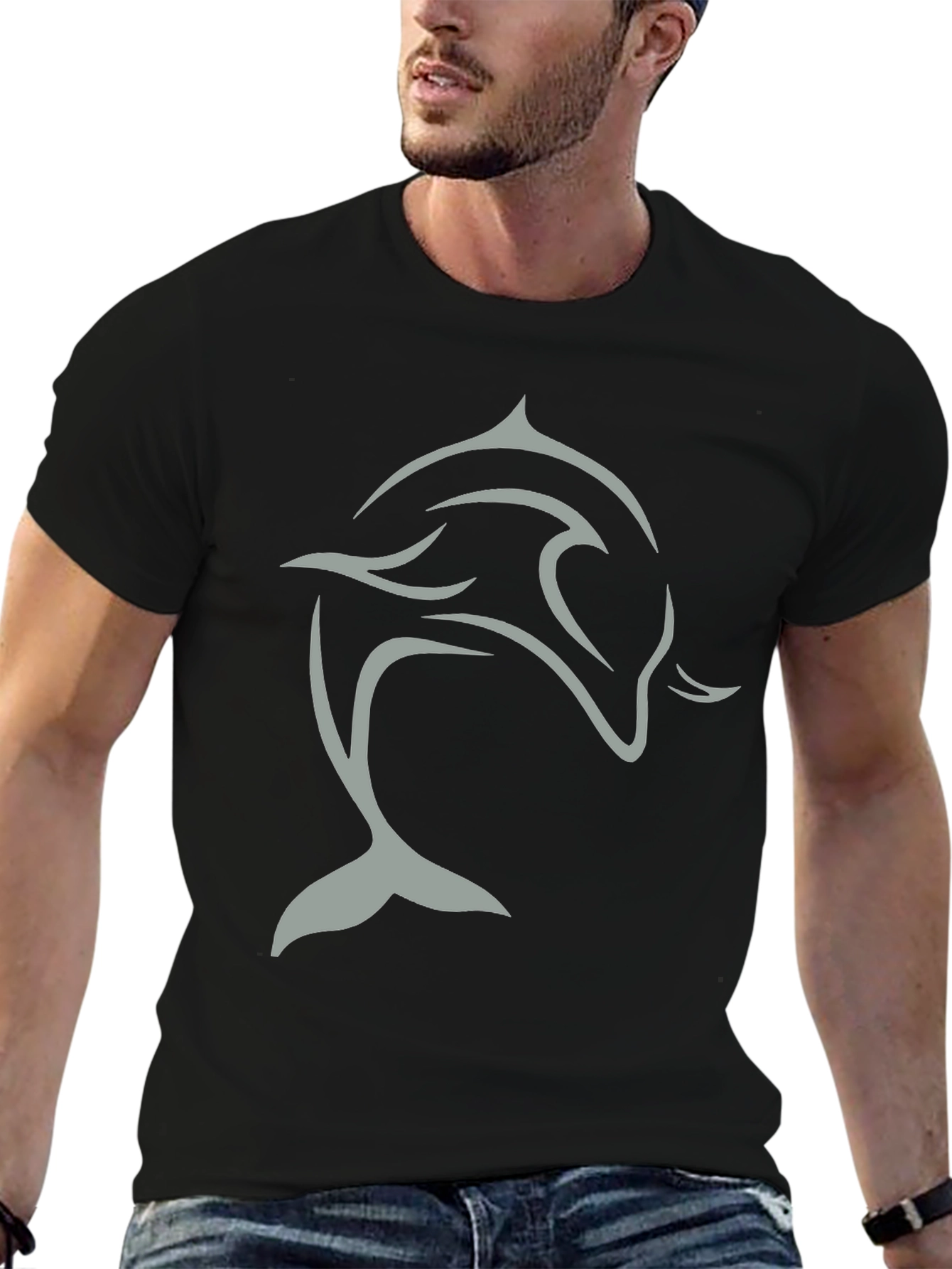 Black Black Dolphin Graphic Tee - Stylish & Comfortable view 6
