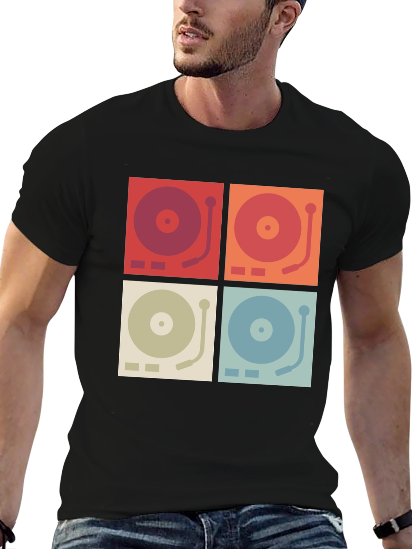 Black Retro Turntable Graphic Tee view 6
