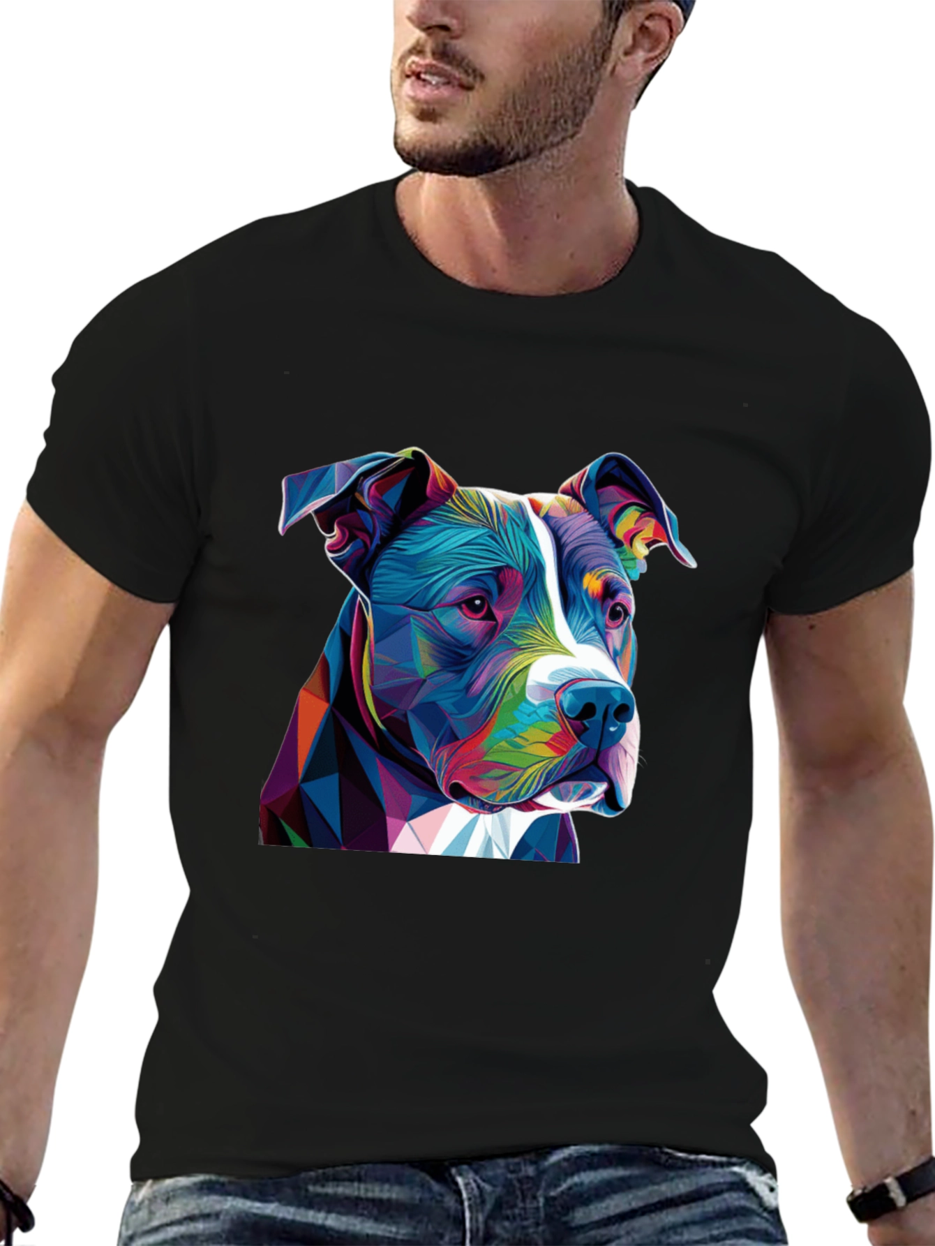 Black Geometric Pitbull Graphic Tee - Black Cotton Blend view 6