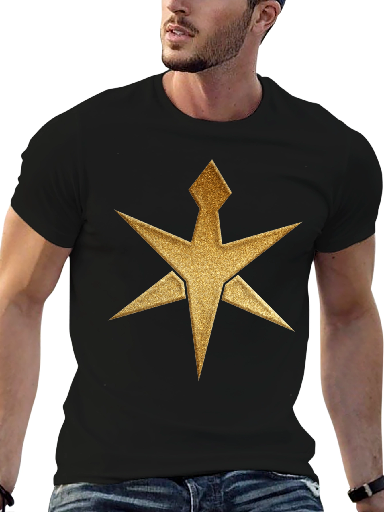 Black Gold Starburst Graphic Tee - Black Cotton Blend view 6