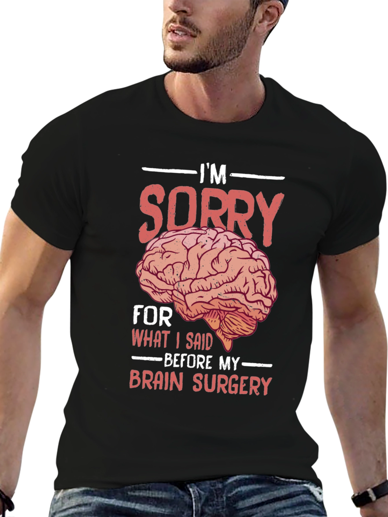 Black Funny "Brain Surgery" Graphic T-Shirt view 6