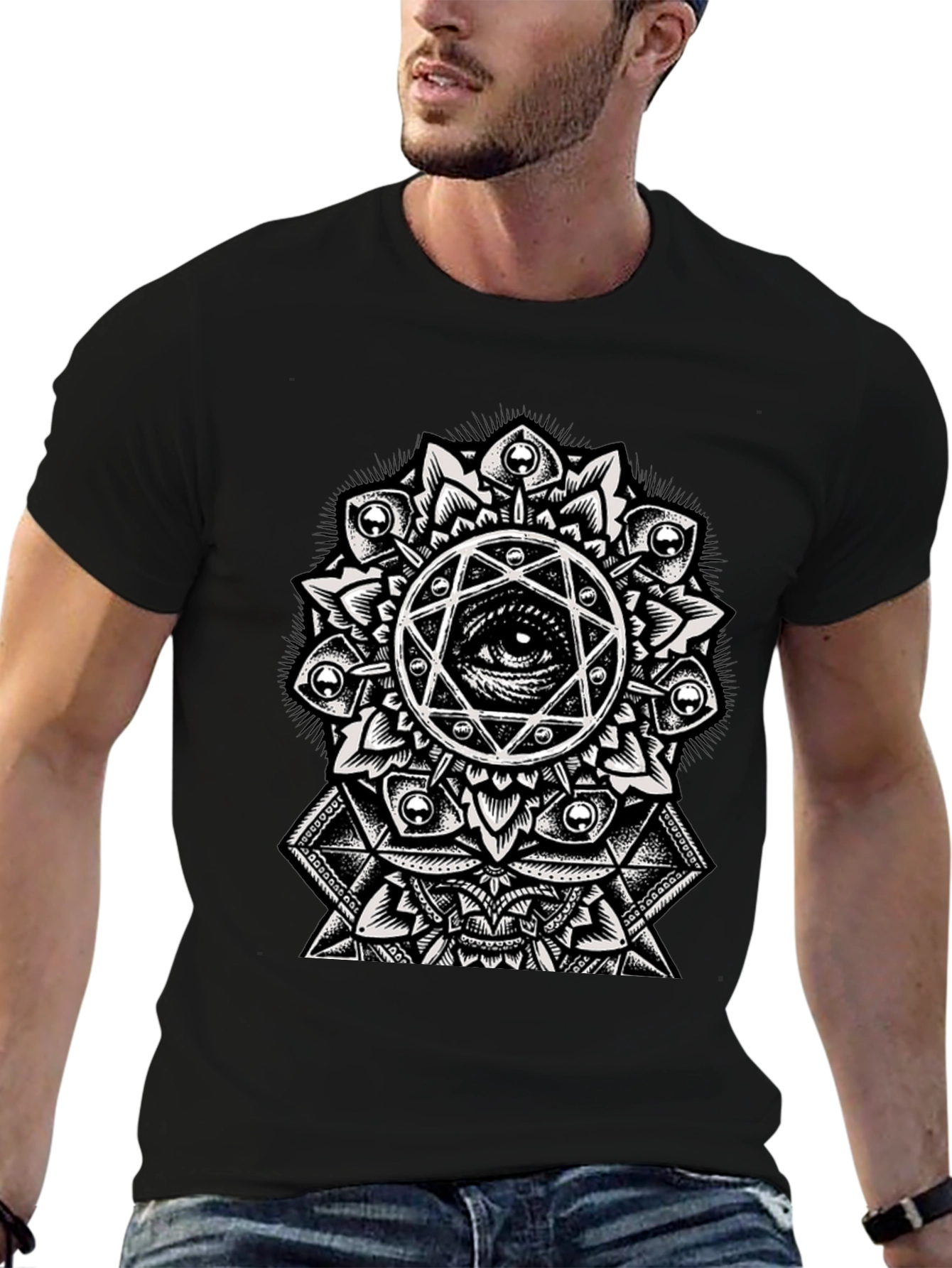 Black Eye Mandala Graphic Tee - Stylish Black T-Shirt view 6