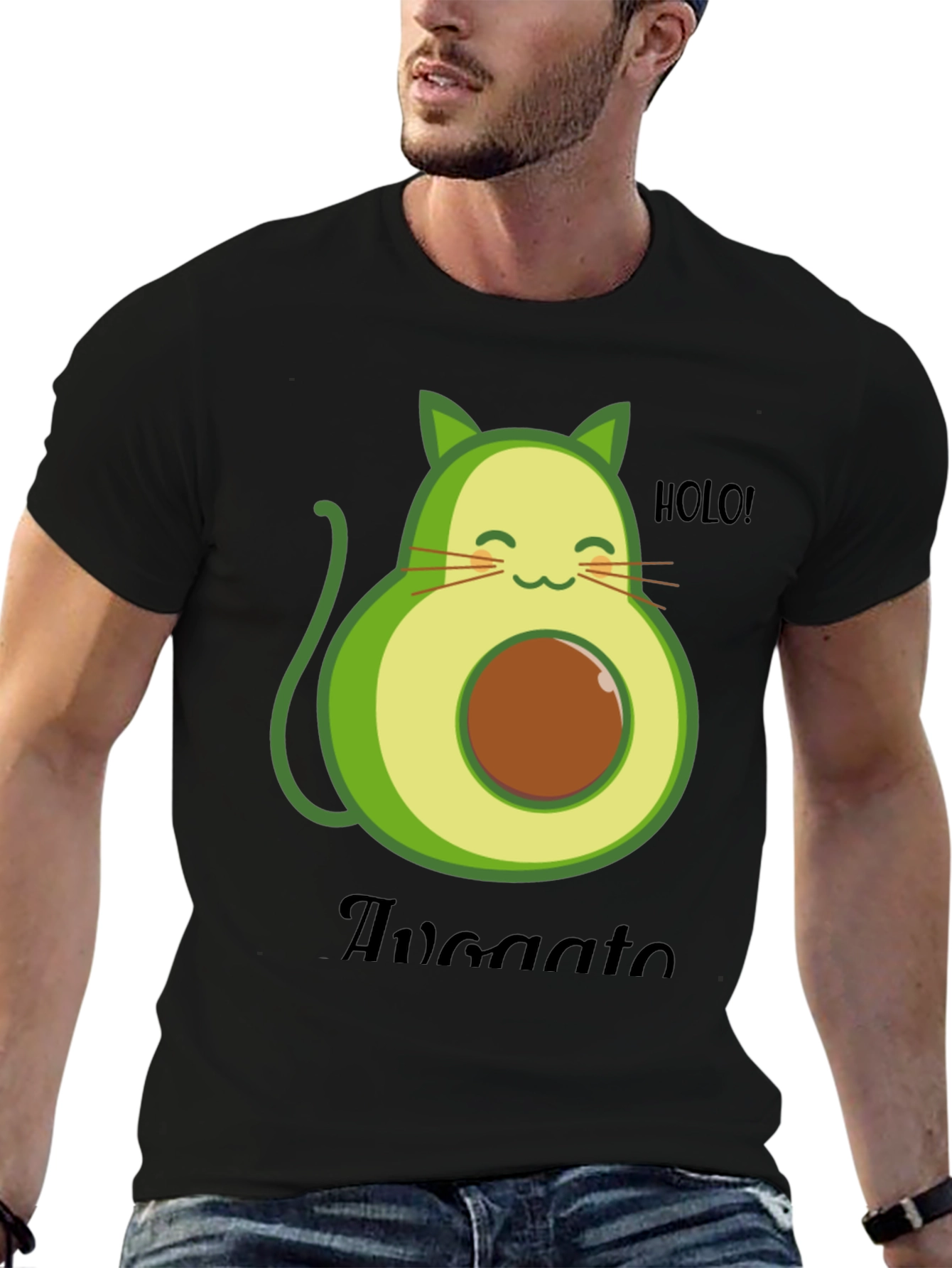 Black Avocato T-Shirt - Avocado Cat Pun Tee view 6