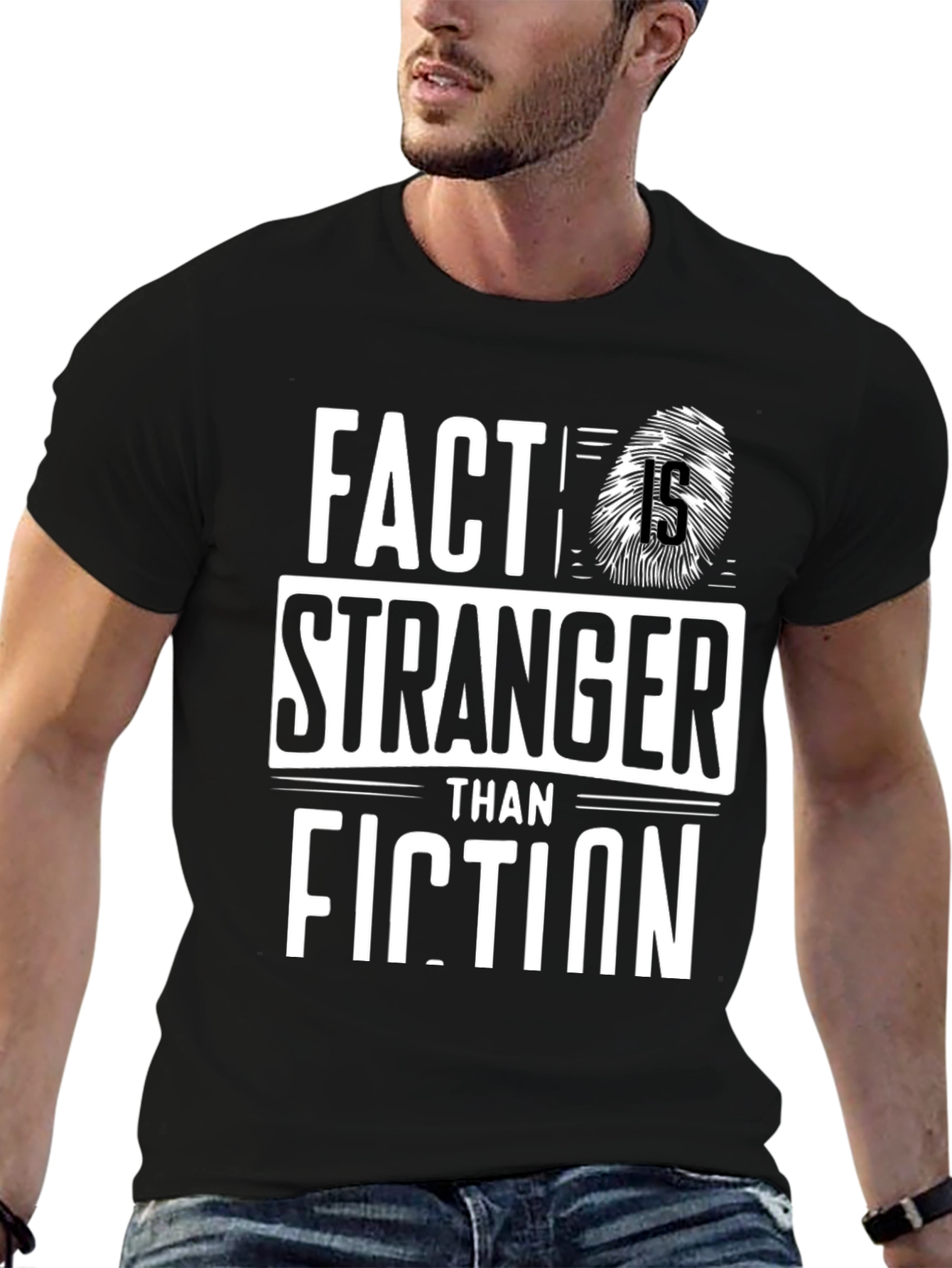 Black Fact Stranger Than Fiction Graphic Tee view 6