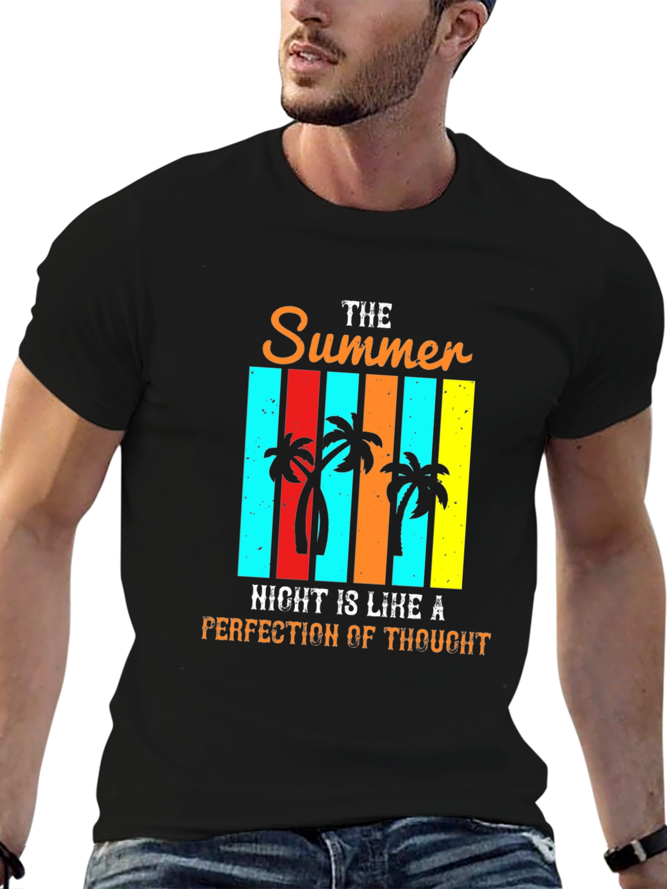 Black Summer Night Palm Tree Graphic T-Shirt view 6