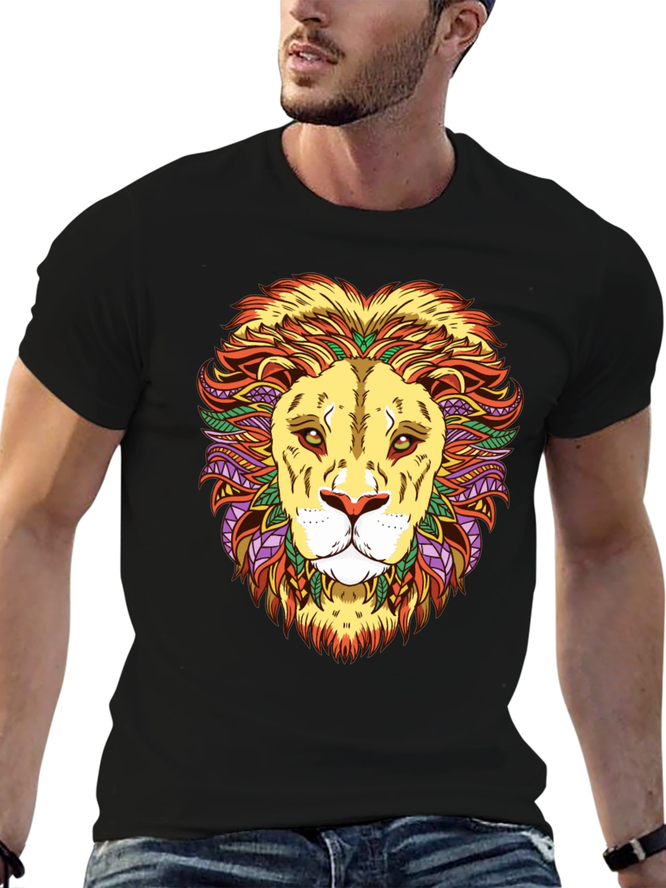 Black Lion Head Graphic T-Shirt - Vivid Design, Black Cotton Tee view 6