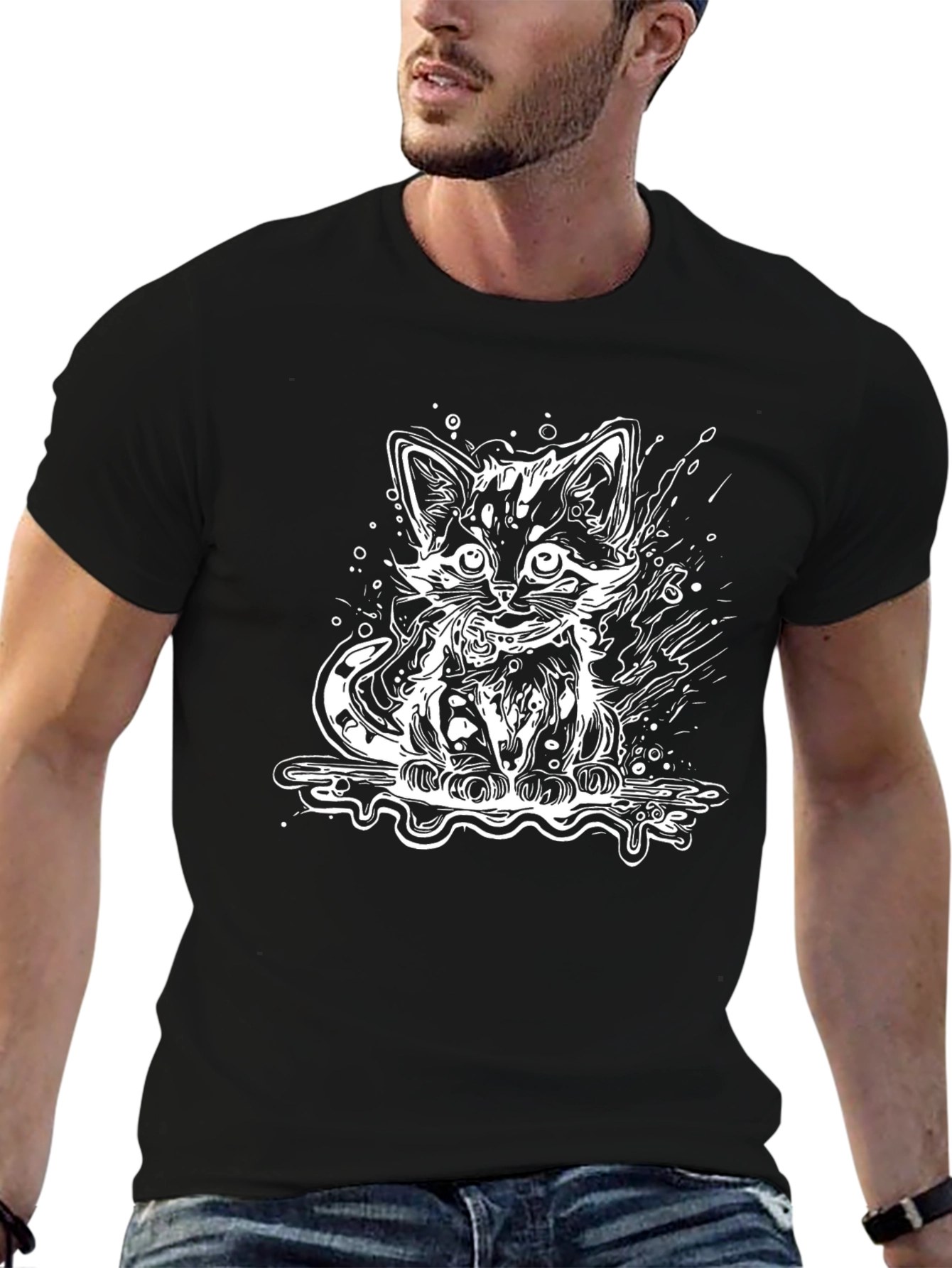 Black Kitten Graphic Black Tee view 6