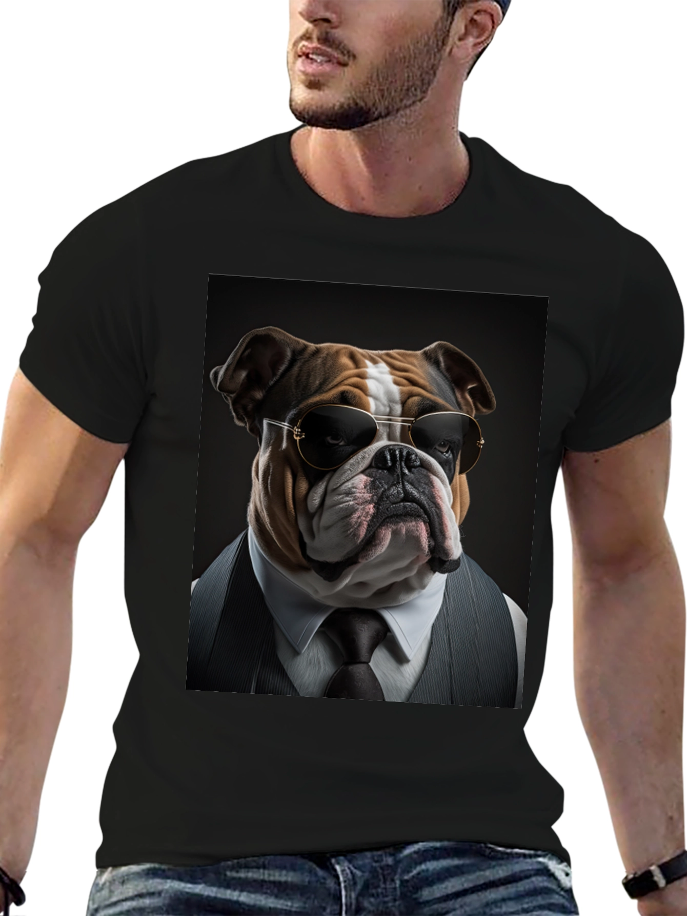 Black Bulldog Boss T-Shirt: Cool Dog in Suit! view 6