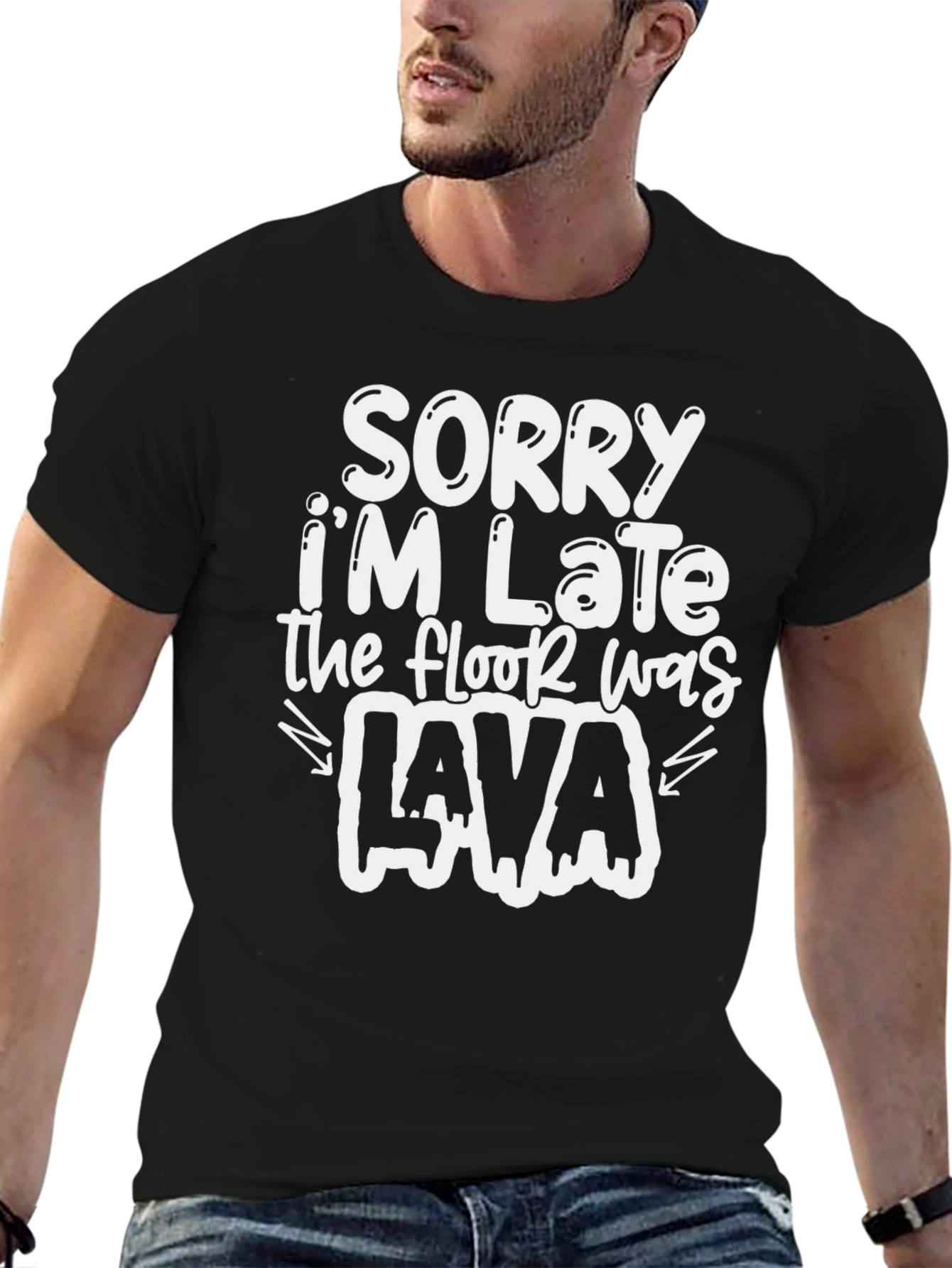 Black Funny 'Sorry I'm Late' T-Shirt - Lava Design view 6