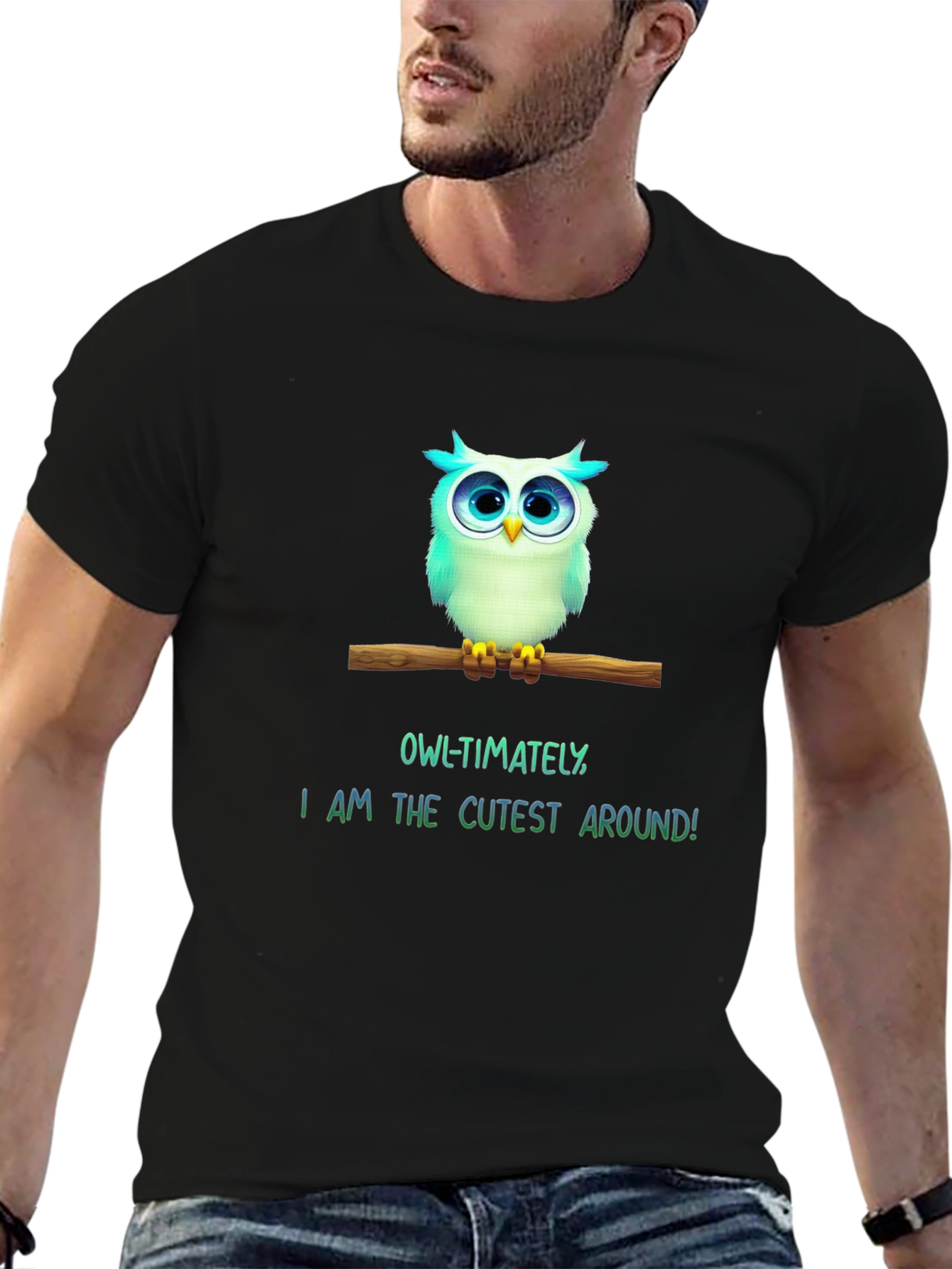 Black Cute Owl T-Shirt - "Owl-timately I am the Cutest Around!"  view 6