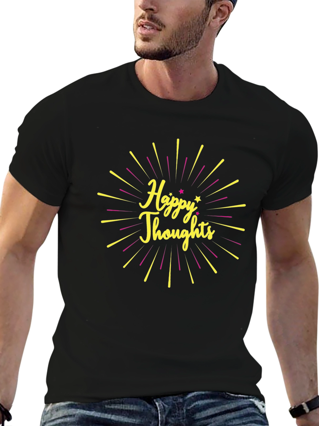 Black Happy Thoughts Graphic Tee - Positive Vibes view 6