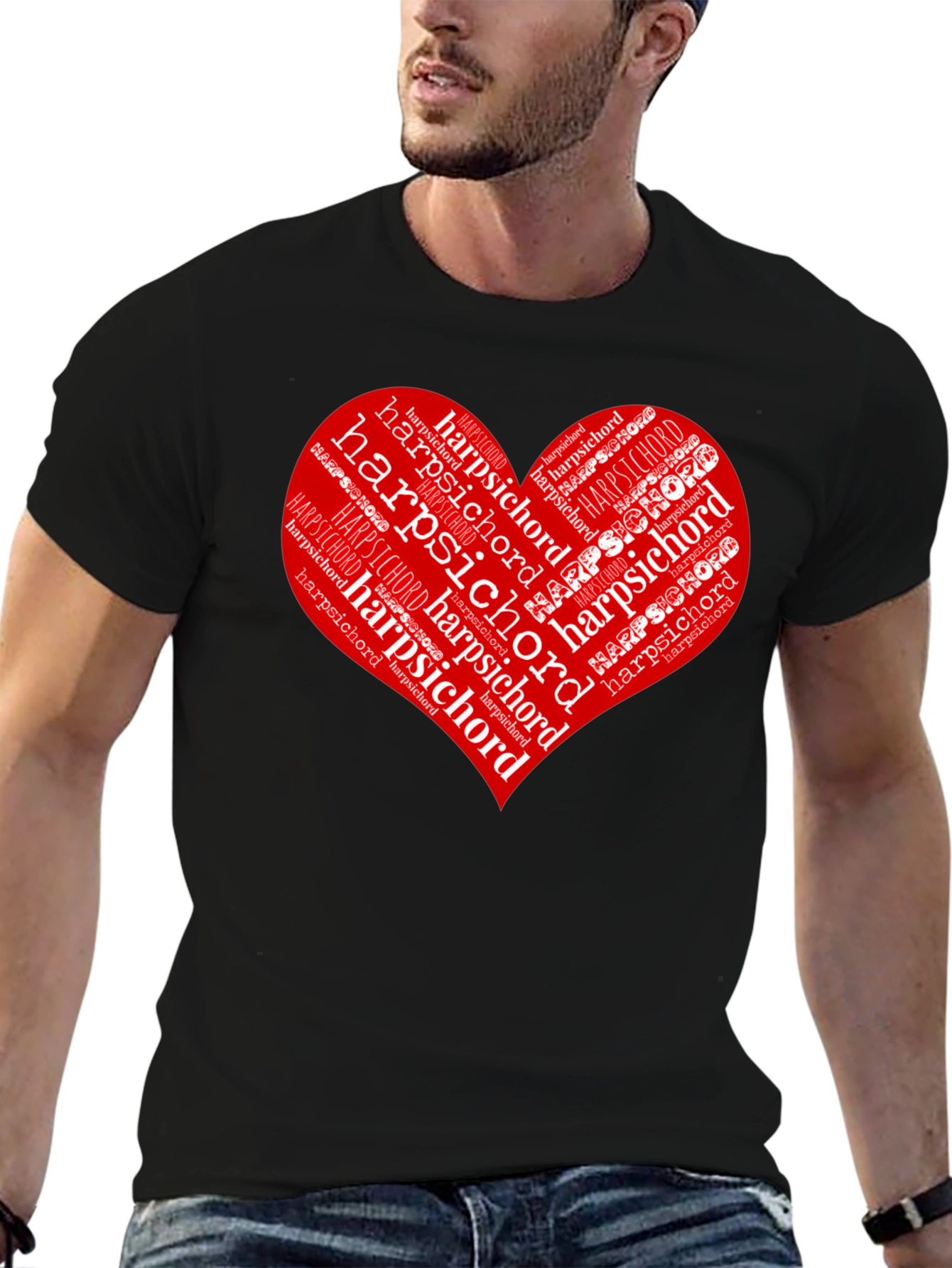 Black Harpsichord Heart T-Shirt - Music Lover Tee view 6