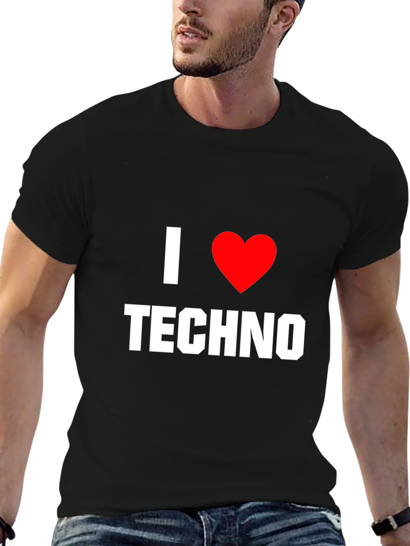 Black I Love Techno T-Shirt - Graphic Music Tee view 6