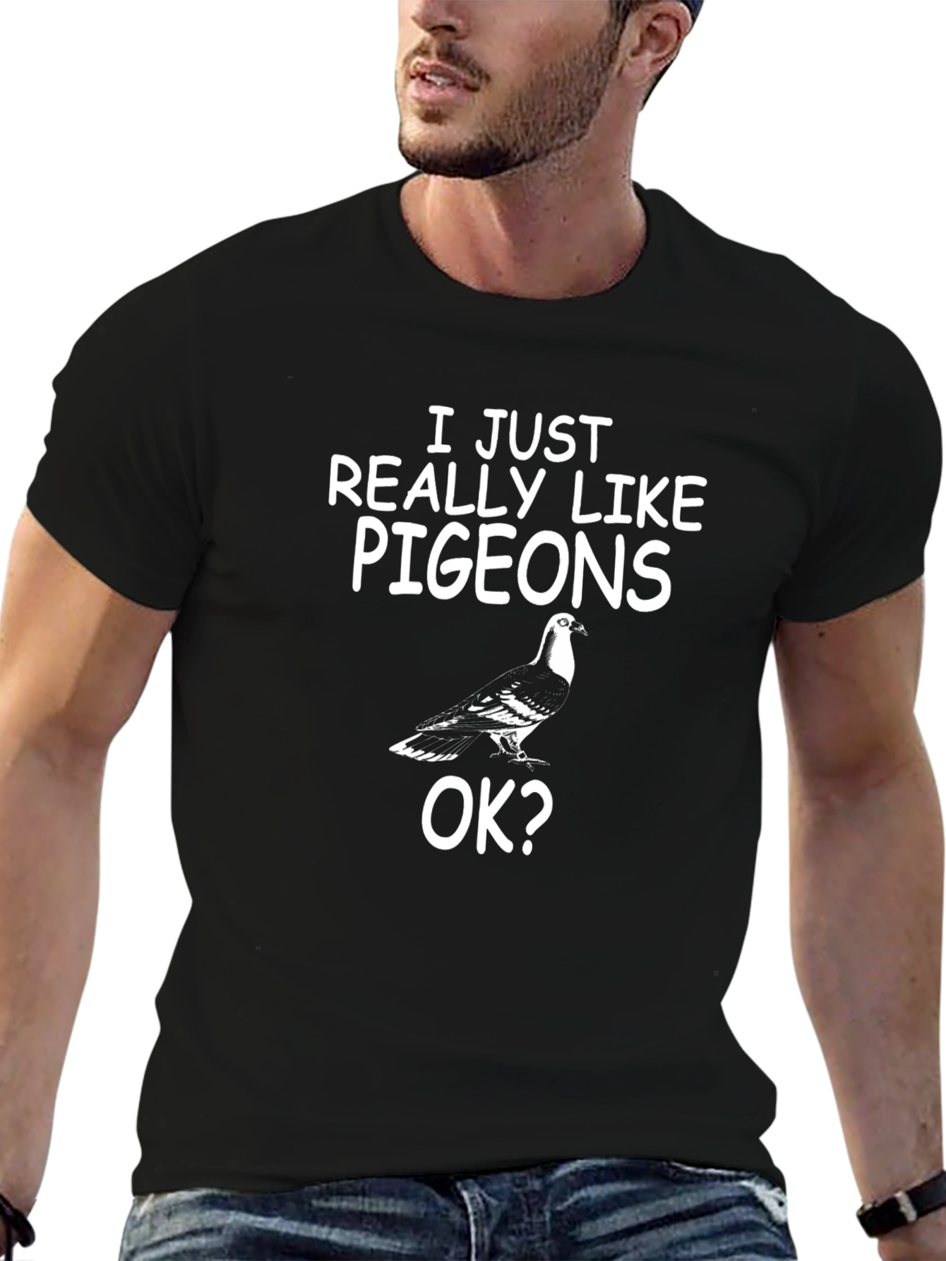 Black I Just Really Like Pigeons OK? T-Shirt view 6