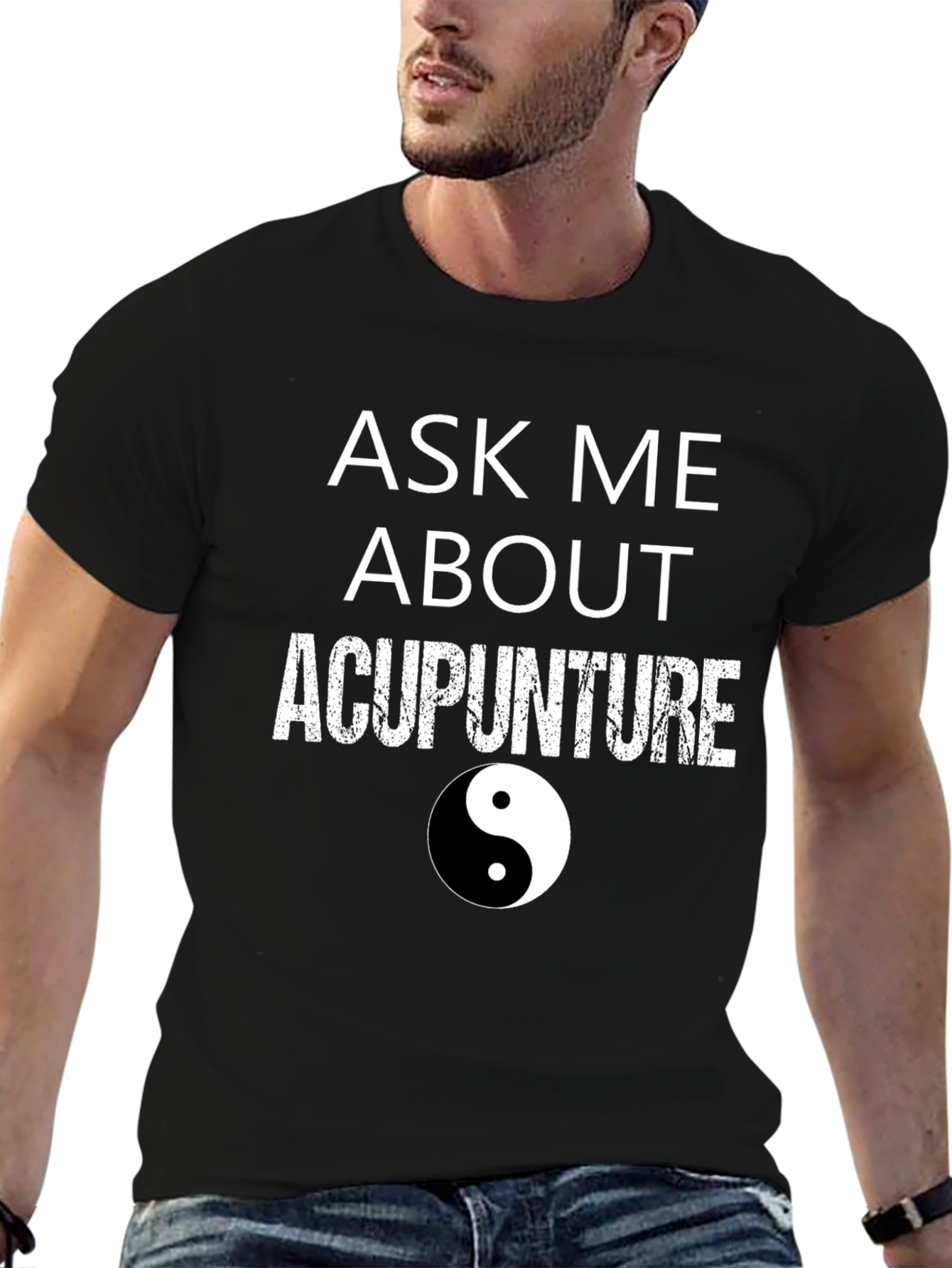 Black Ask Me About Acupuncture T-Shirt - Yin Yang Design view 6