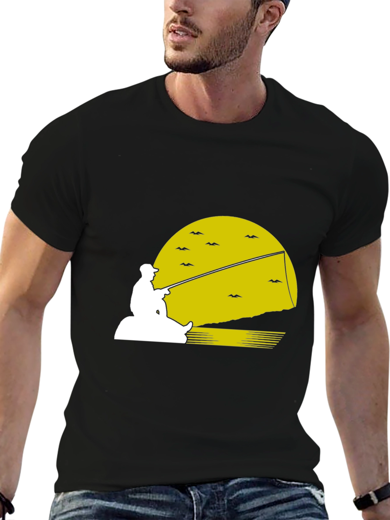 Black Fisherman Sunset Graphic Tee - Black T-Shirt view 6