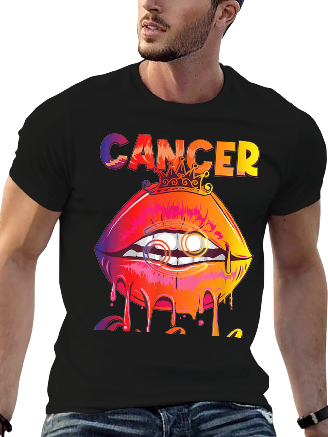 Black Cancer Zodiac Lips Graphic T-Shirt view 6
