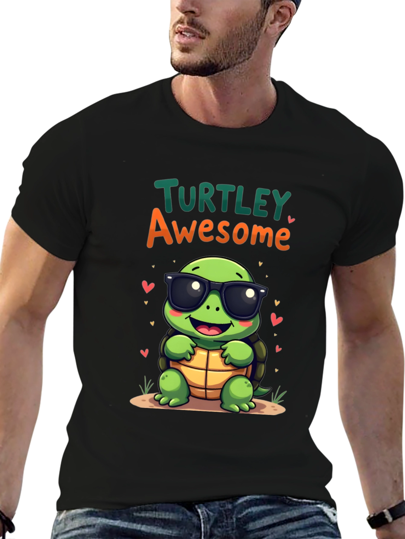 Black Turtley Awesome Graphic Tee - Cute Cartoon Turtle T-Shirt view 6