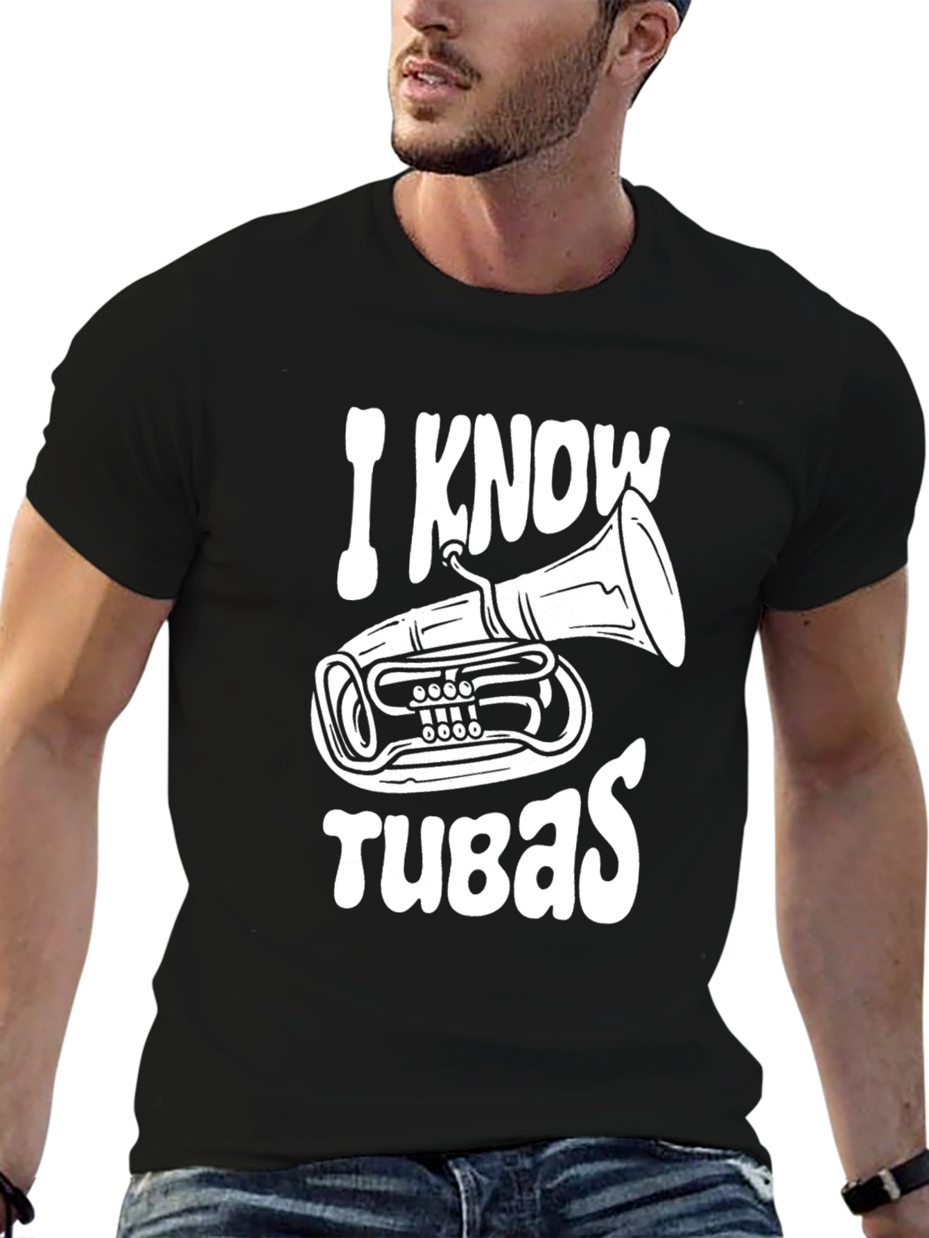 Black I Know Tubas Black T-Shirt Music Lover Tee view 6