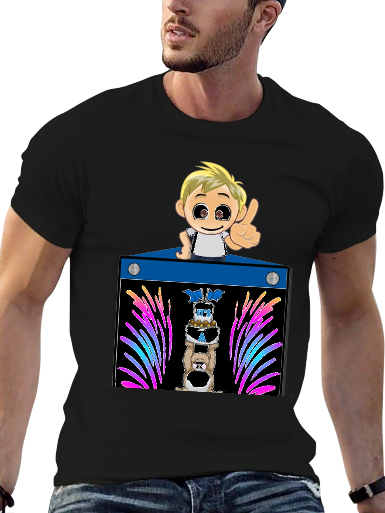 Black Cartoon Boy Birthday T-Shirt view 6
