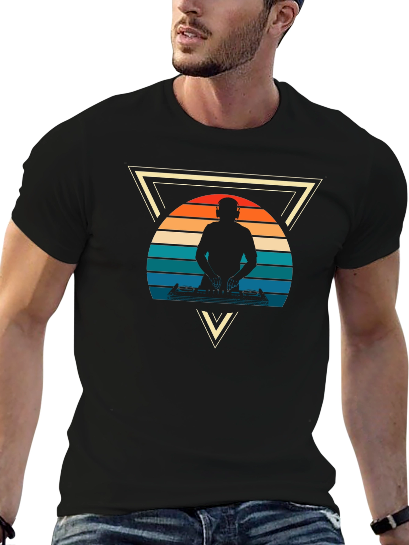 Black Retro DJ Triangle Graphic Tee view 6