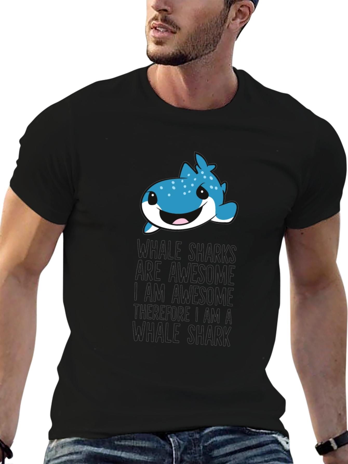 Black Whale Shark Awesome Funny Graphic T-Shirt view 6