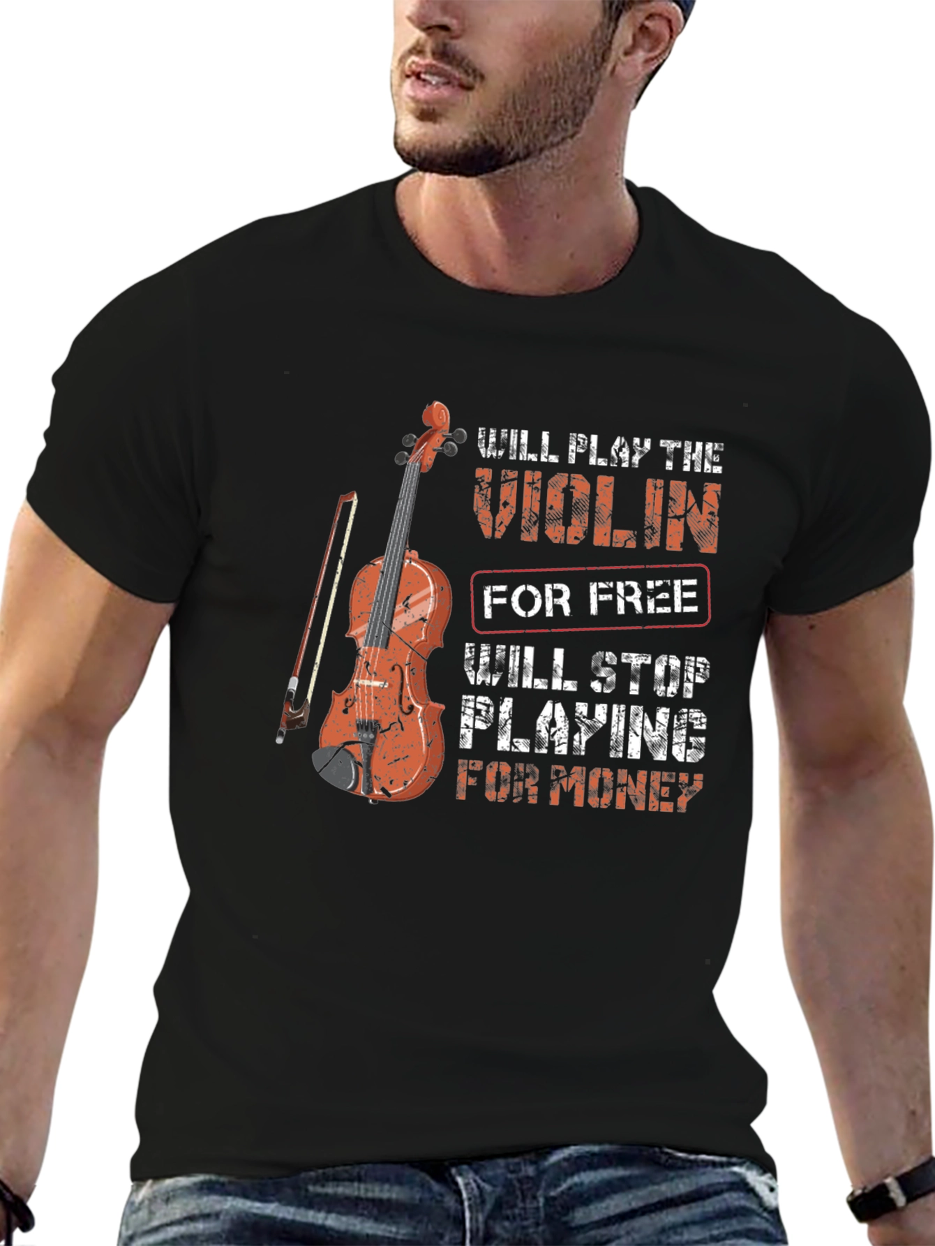 Black Violin Player Graphic T-Shirt - Play for Free, Stop for Money view 6