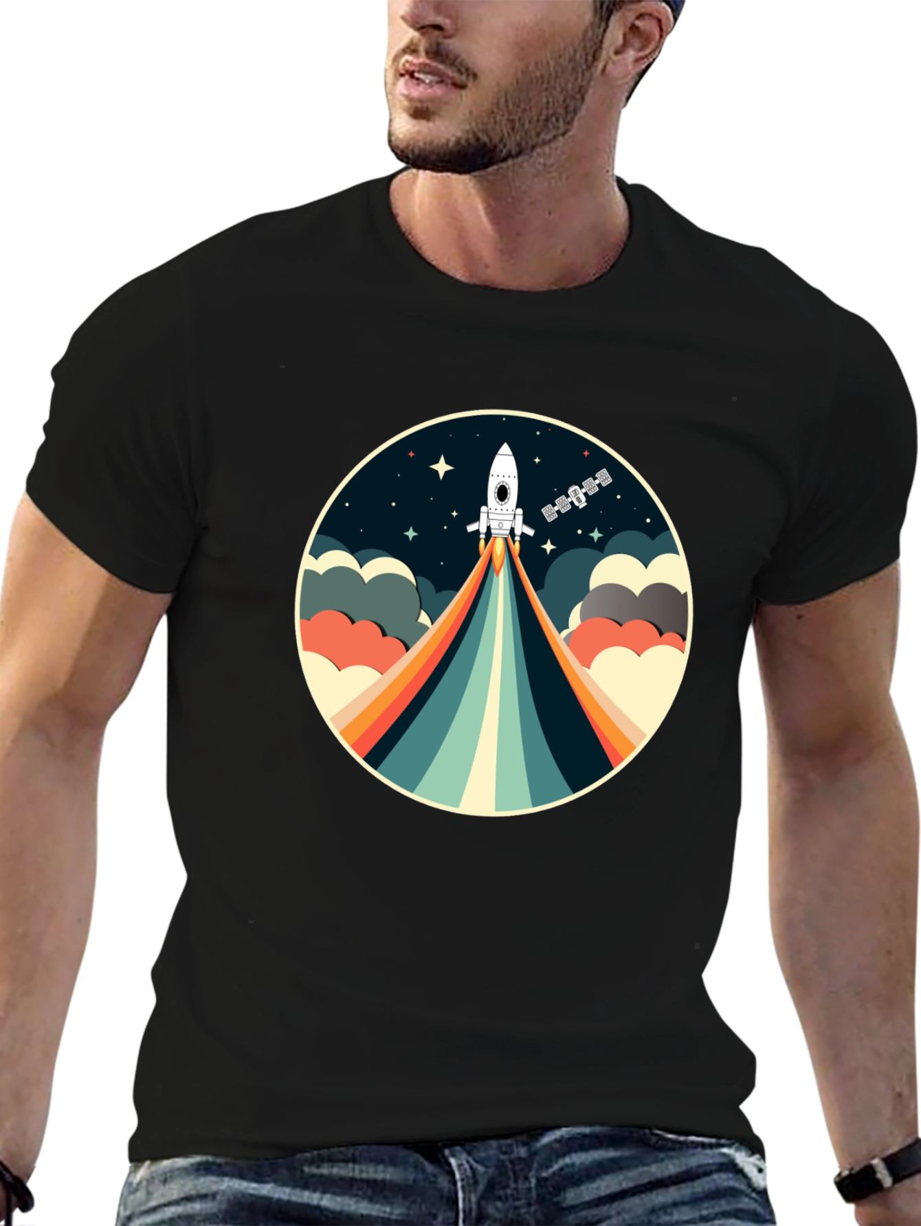 Black Retro Rocket T-Shirt - Space Adventure view 6