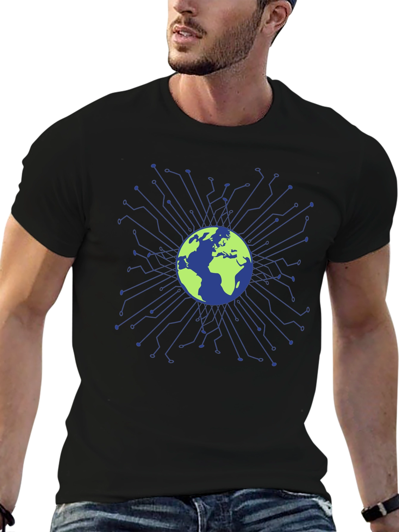 Black Global Tech Circuit T-Shirt - Earth Design view 6