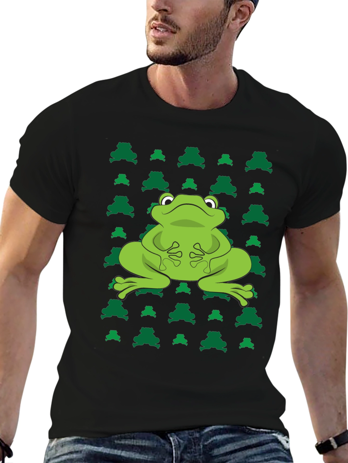 Black Frog Pattern Black T-Shirt view 6