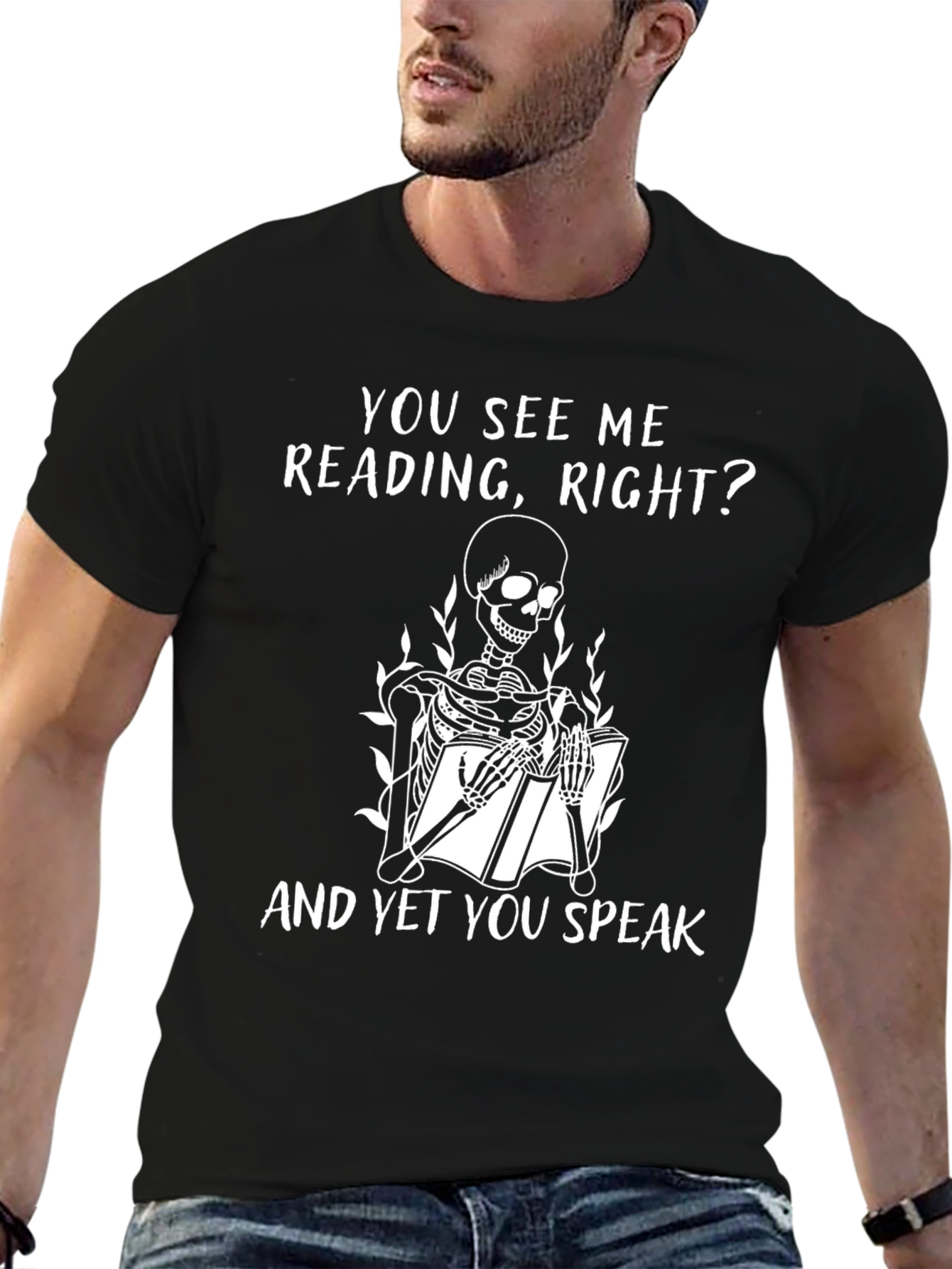 Black You See Me Reading Skeleton T-Shirt view 6