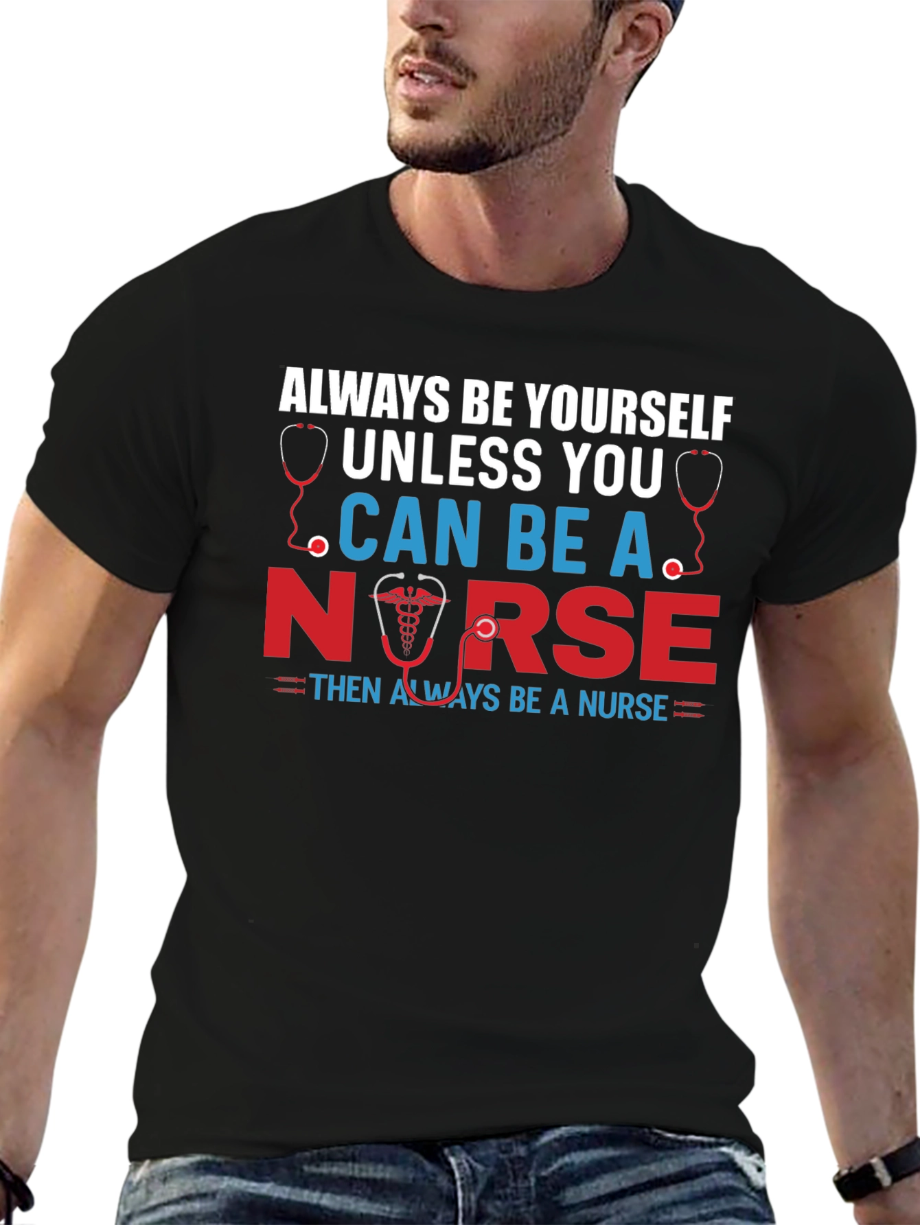 Black Always Be Yourself Nurse Graphic T-Shirt view 6