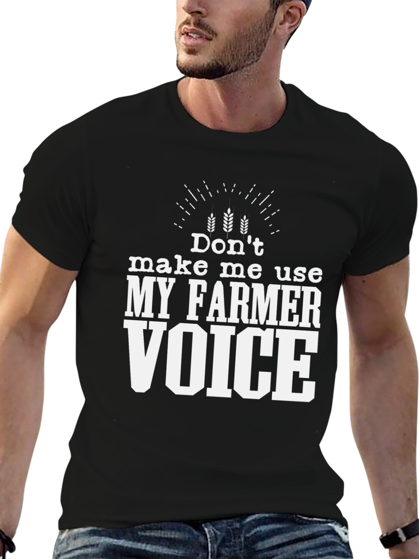 Black Funny Farmer Voice T-Shirt - Unisex view 6