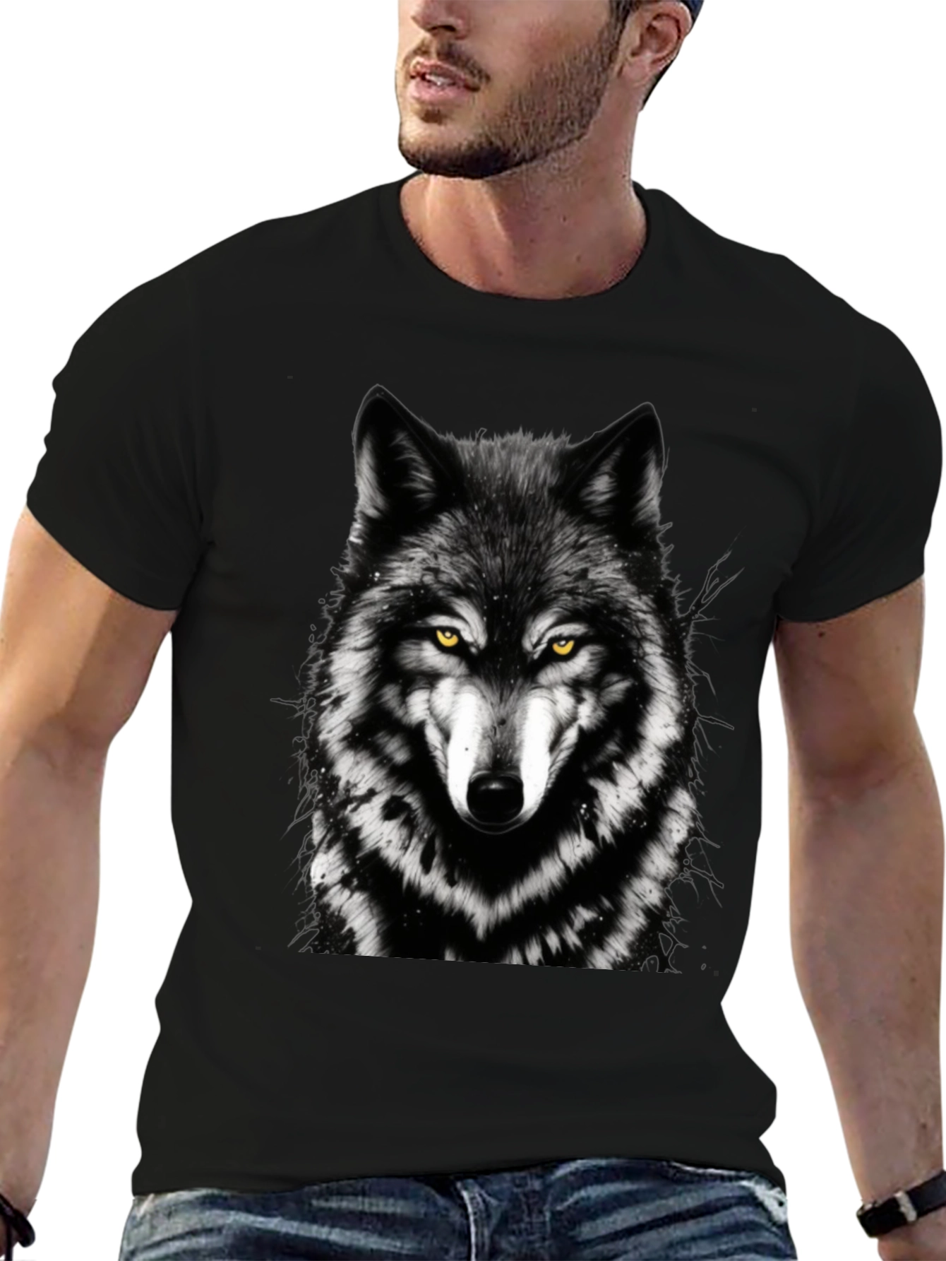Black Wolf Graphic Tee - Black Cotton Short Sleeve view 6