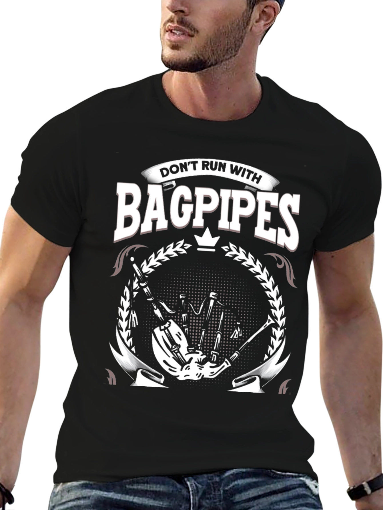 Black Don't Run With Bagpipes Graphic T-Shirt view 6