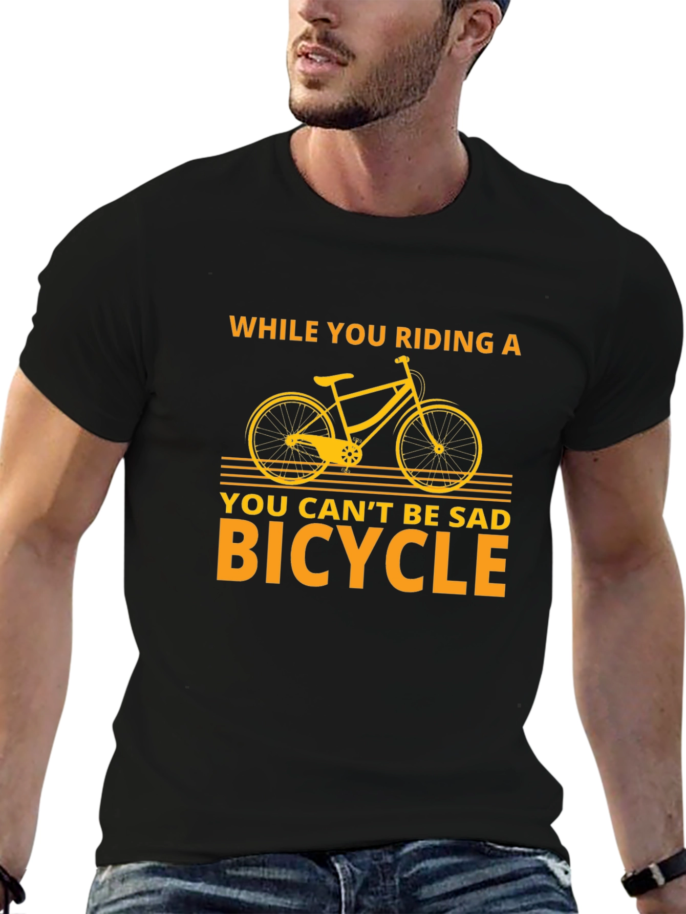 Black Funny Bicycle T-Shirt - You Can't Be Sad Bicycle view 6