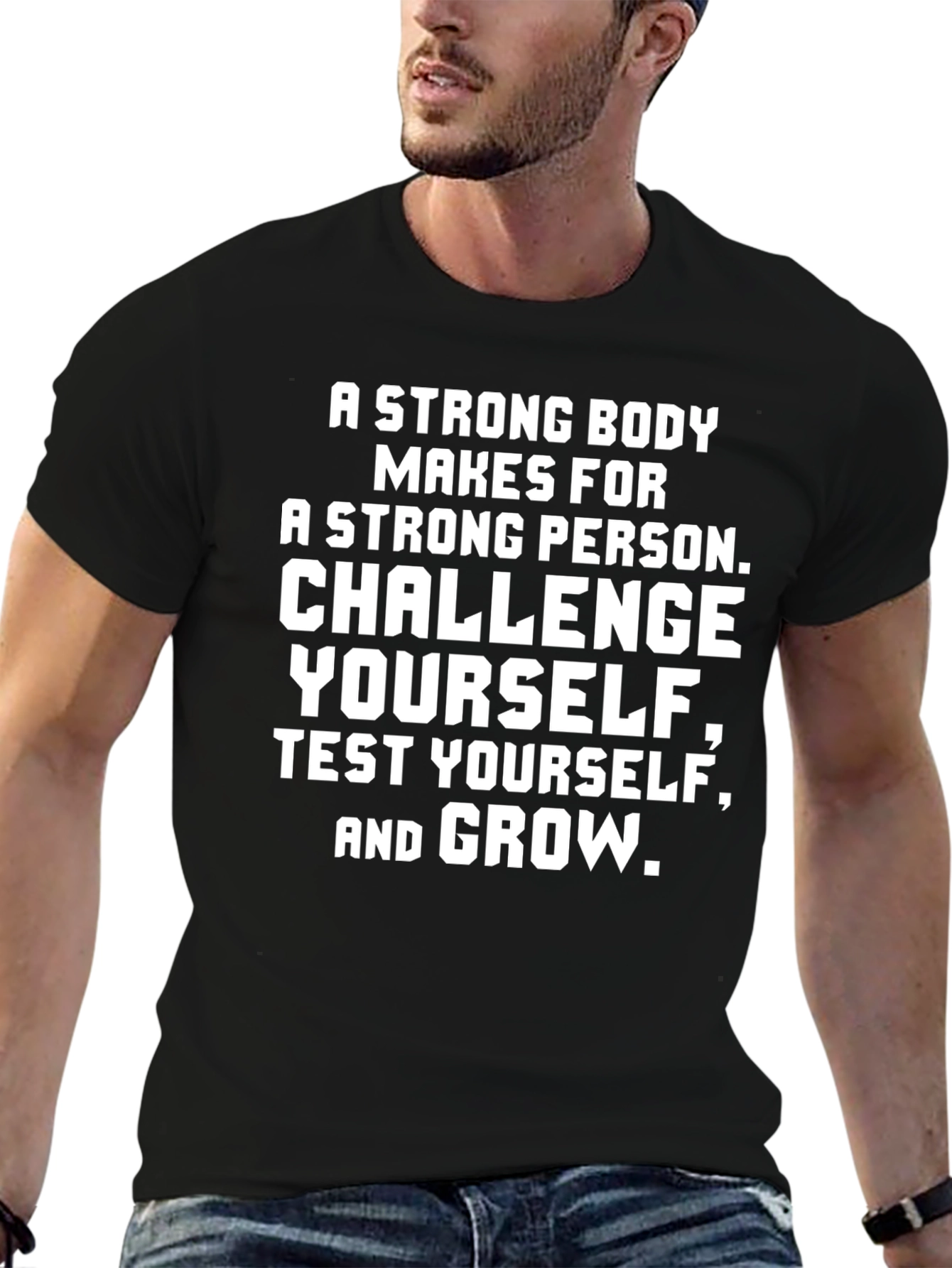 Black Motivational Graphic Tee - Strong Body Strong Person view 6