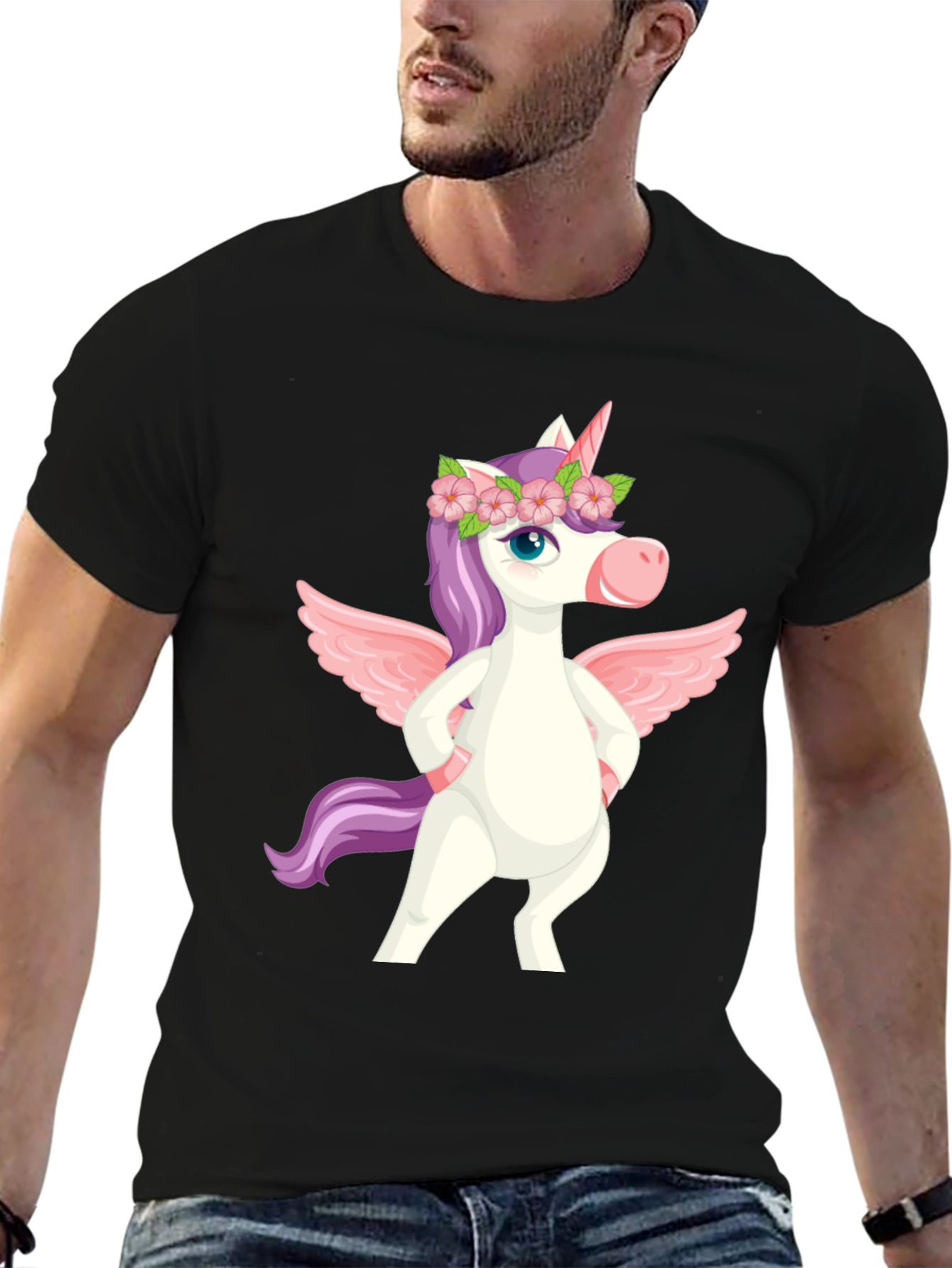Black Unicorn Pegasus Graphic Tee - Men's Black T-Shirt view 6